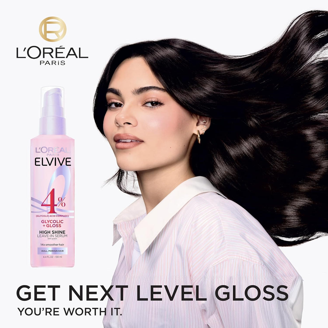 L'Oreal Paris Elvive Glycolic + Gloss High Shine Leave-In Hair Serum, Smooths Dull, Porous Hair Into High-Shine, Glossy Hair, 4.4 Fl Oz Halalzen