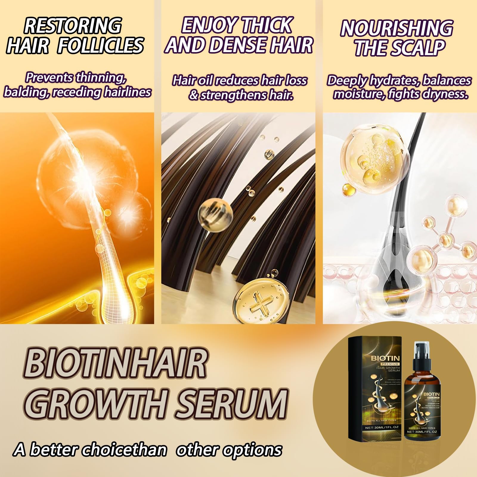 Anti Hair Loss Serum, Hair Growth Serum, Thinning Hair Regrowth Oil, Biotin Oil For Hair Growth, Nourishes, Loss Treatment For Men & Women Strengthens & Lengthens