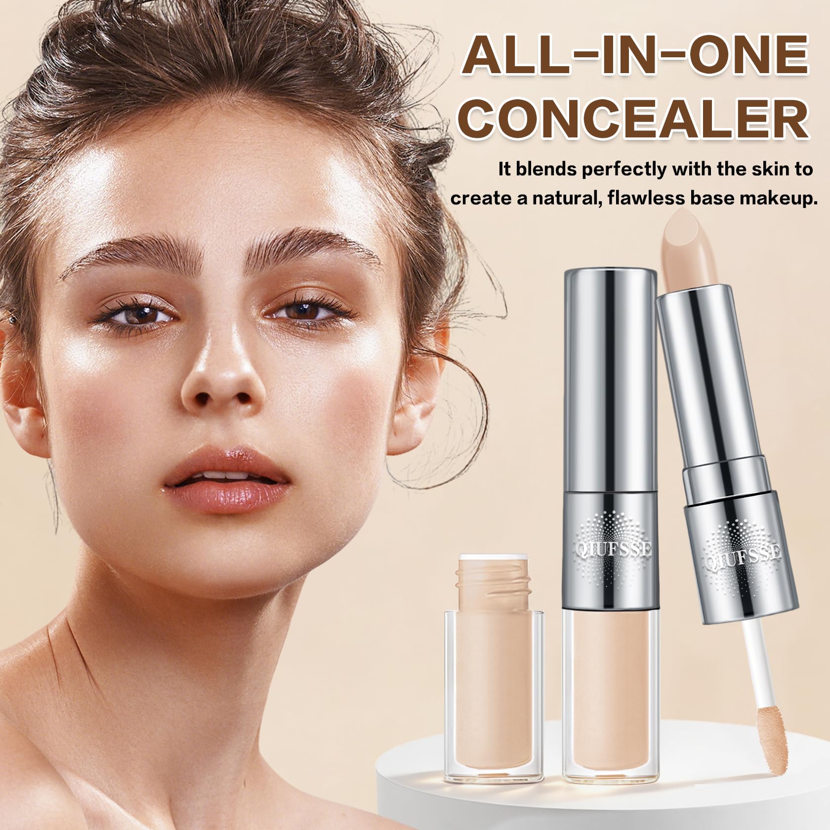 Under Eye Corrector for Dark Circles and Wrinkles,Double-ended Cream Concealer Stick & Liquid Concealer for Older Women,Hydrating,Long-lasting Wear,Concealers & Neutralizing Makeup（02 Beige） Halalzen