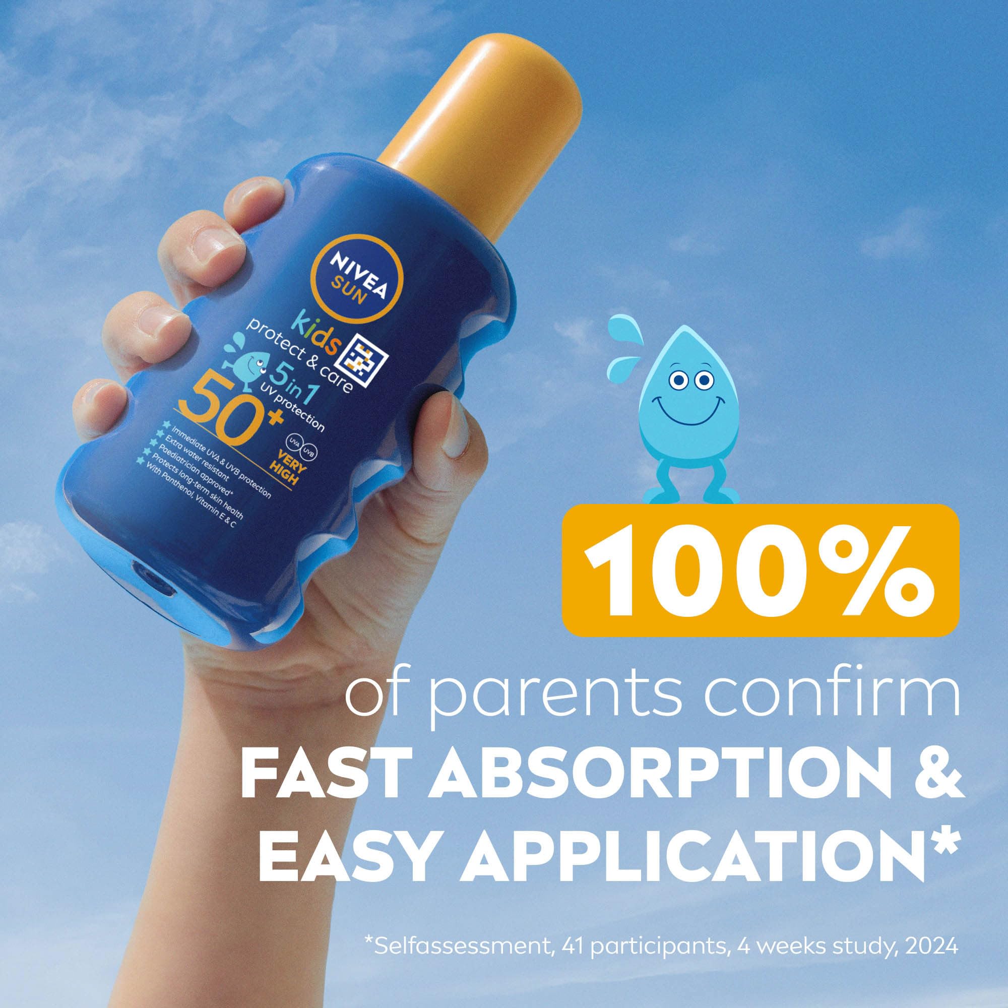 NIVEA Sun Kids Protect & Care To Go SPF 50+ Lotion (50ml), Moisturising Kids Sun Cream Immediately Protects Delicate Skin Against Sunburn and Long-Term UV Damage, Fast-Absorbing No White Cast Formula
