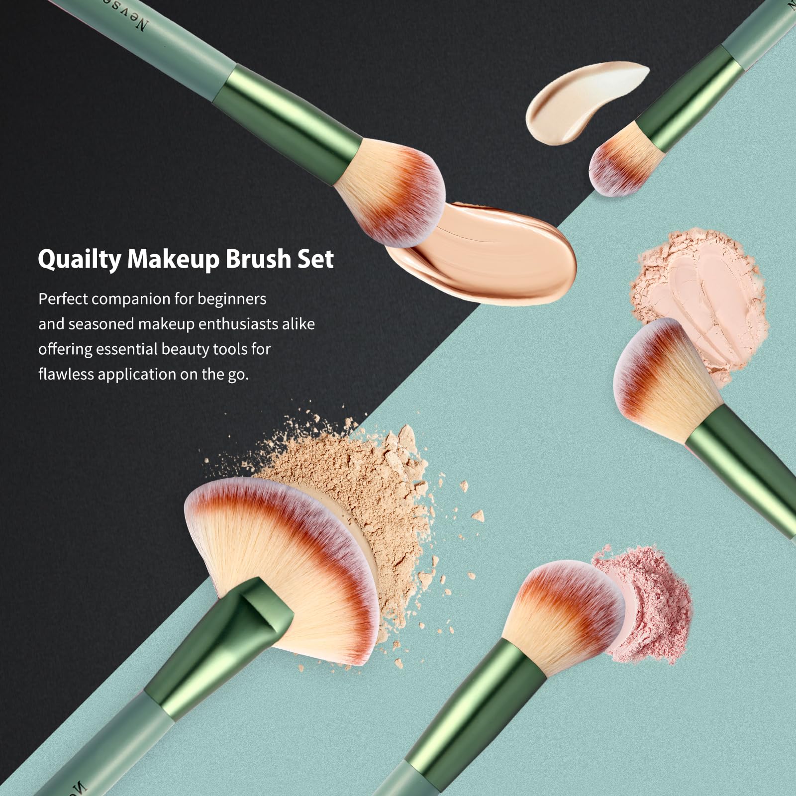 Makeup Brushes, Quality Make Up Brushes 28Pcs Makeup Brushes Set Professional & Beginner Make-up Sets & Case, Brushes & Sponges,Travel-Friendly Roll-up Beauty Gift Sets for Women, GREEN Halalzen