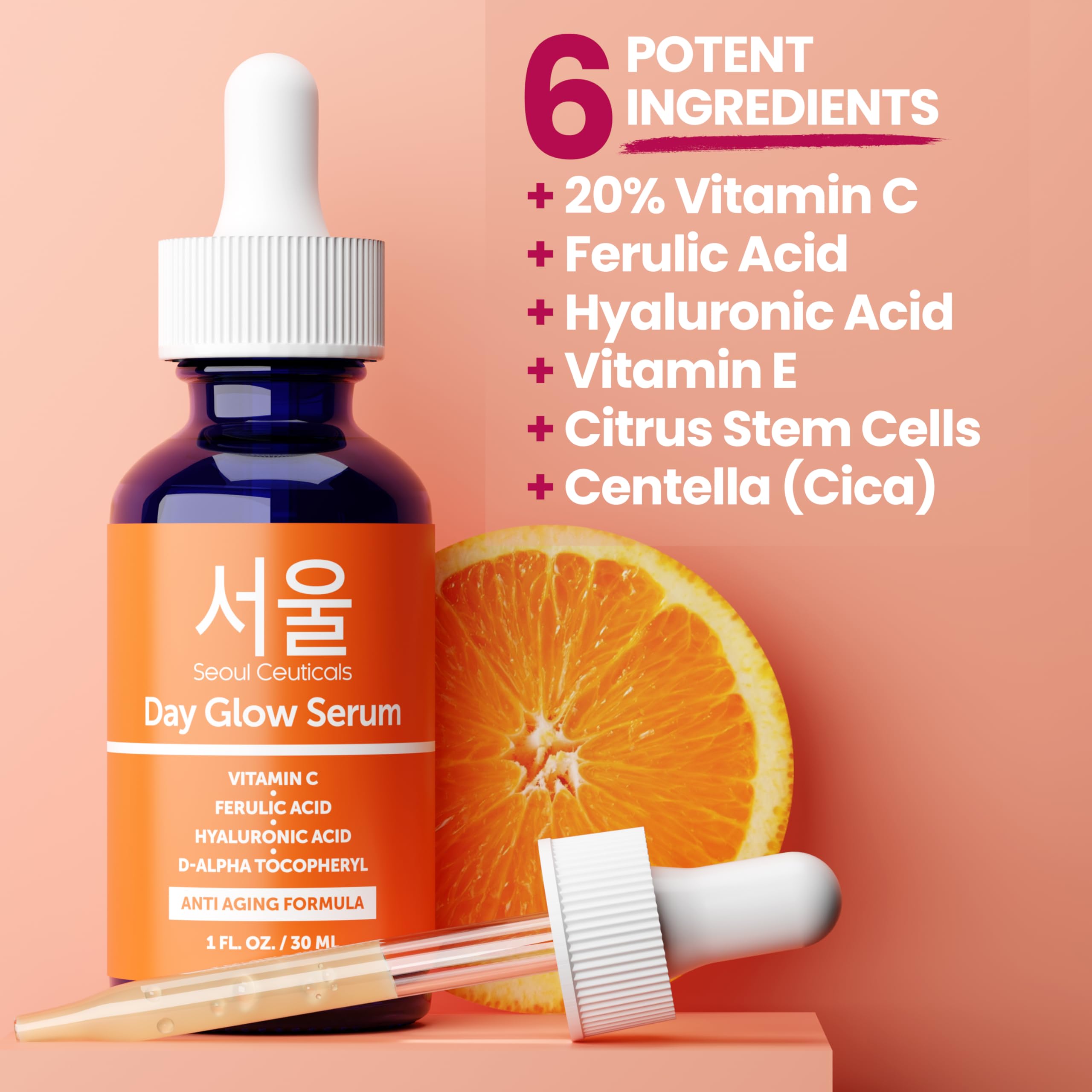 SeoulCeuticals Korean Skin Care 20% Vitamin C Hyaluronic Acid Serum + CE Ferulic Acid - Potent Anti Aging, Anti Wrinkle Korean Beauty 1oz Halalzen