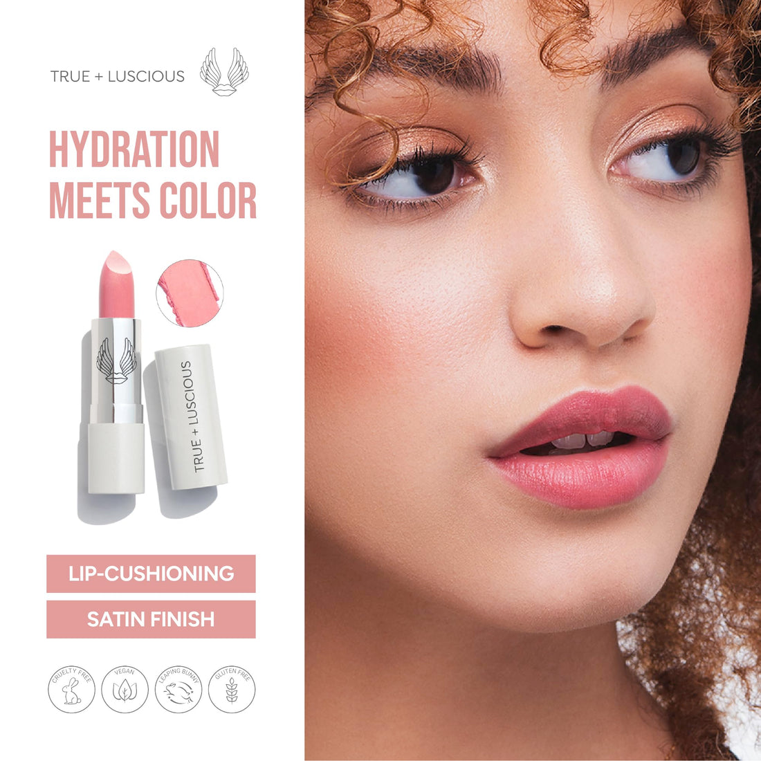 True + Luscious Super Moisture Lipstick | Sheer Cream Lip Color for Lasting Hydration | Hyaluronic Acid Konjac Root Powder | Vegan Cruelty-Free Gluten-Free Flatters All Skin Tones | Pink Sugar