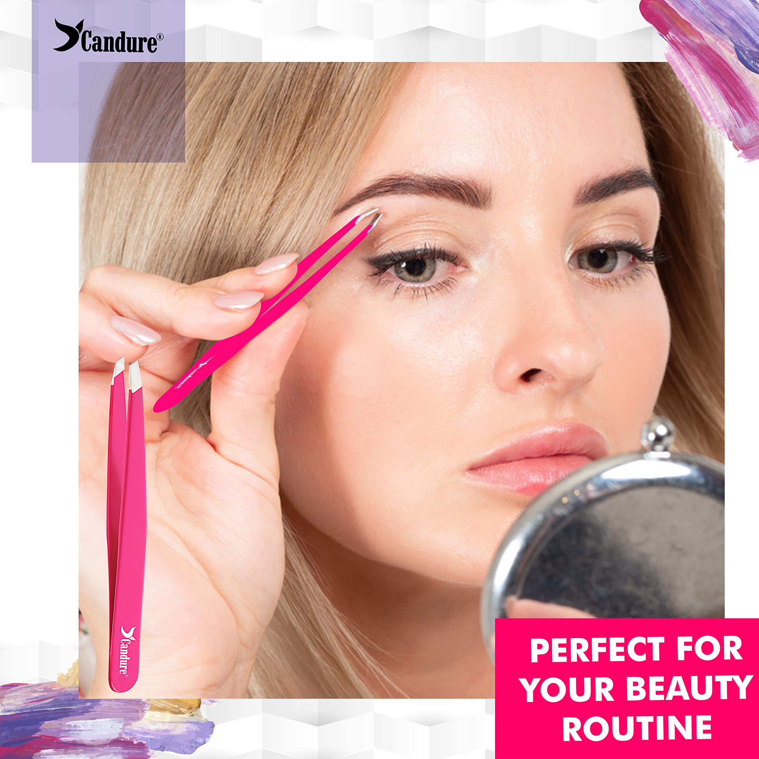 Candure Tweezers for Eyebrows - Professional Stainless Steel Slanted and Pointed Tip Hair Tweezers Set for Ingrown Hair, Blackhead Removal, Eyebrows Plucking Beauty Tool for Women Halalzen