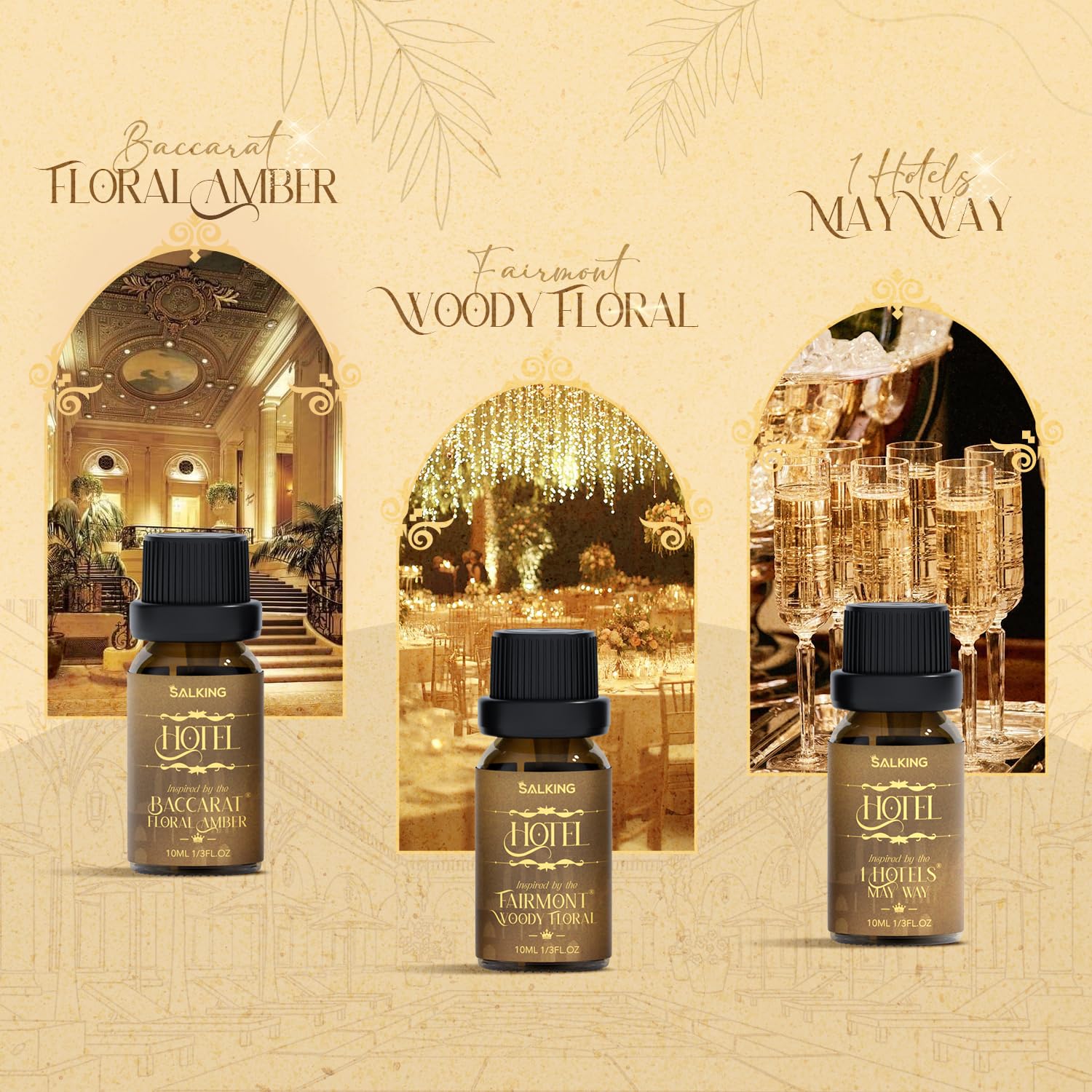 SALKING Essential Oils Set, 100% Pure Fragrance Oil AromatherapyGift, Premium Scented Oils for Diffusers 6 x 10 ML - Lavender, Rose, Jasmine, Cherry Blossom, Gardenia, Chamomile, Pink