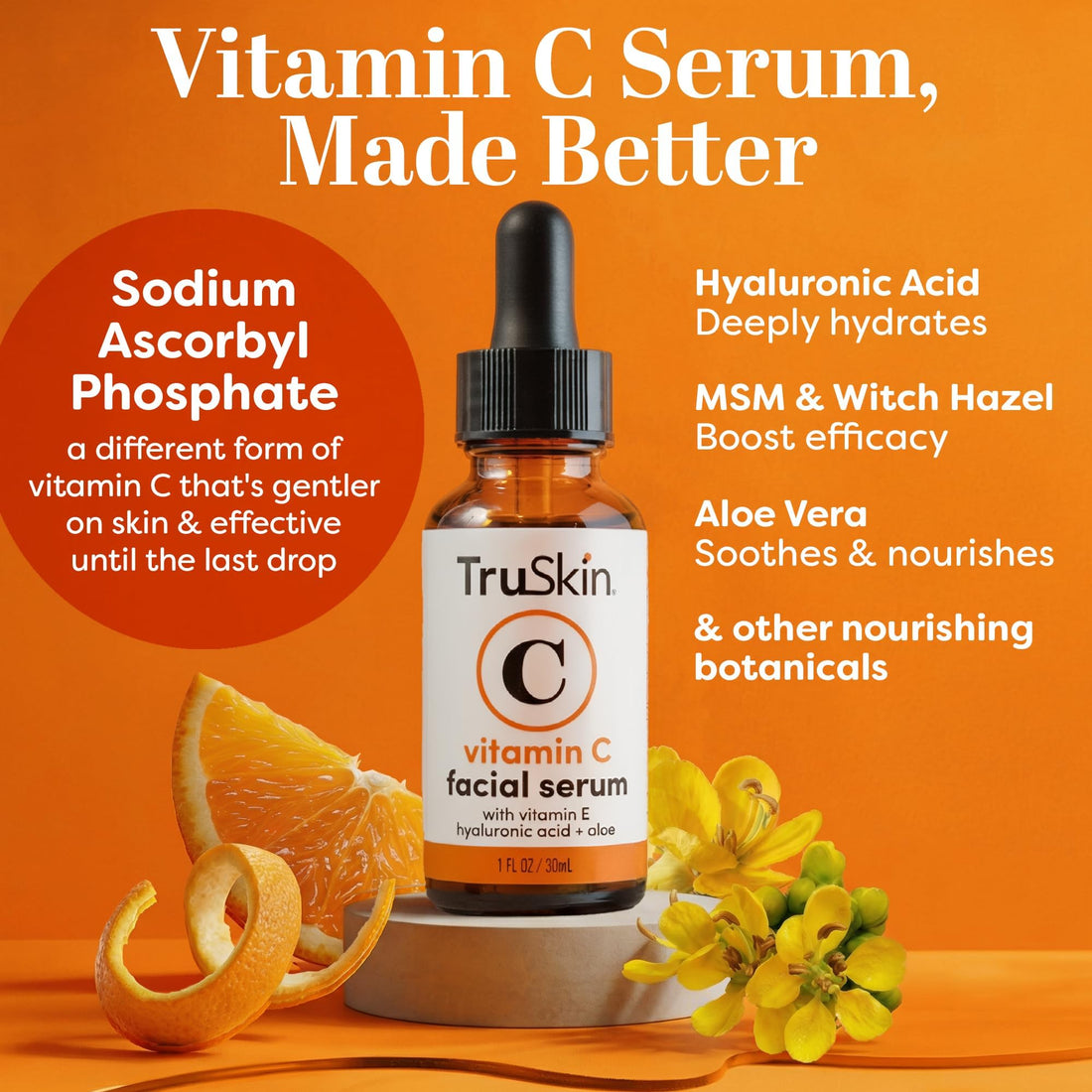 TruSkin Vitamin C Serum for Face – Anti Aging Face Serum with Vitamin C, Hyaluronic Acid, Vitamin E – Brightening Serum for Dark Spots, Even Skin Tone, Eye Area, Fine Lines & Wrinkles, 1 Fl Oz 30ml