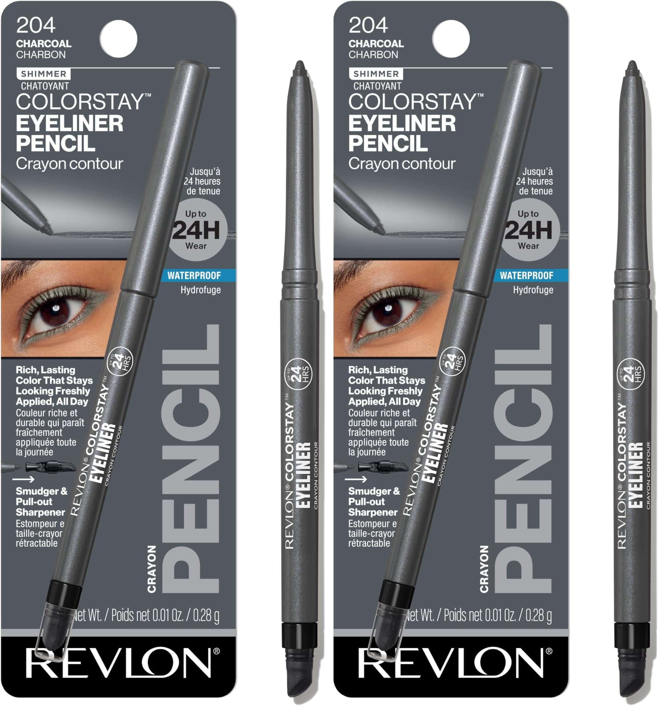 Revlon ColorStay Pencil Waterproof Eyeliner, Smudge-Proof, Eye Makeup with Built-In Sharpener, 201 Black, 2 pack