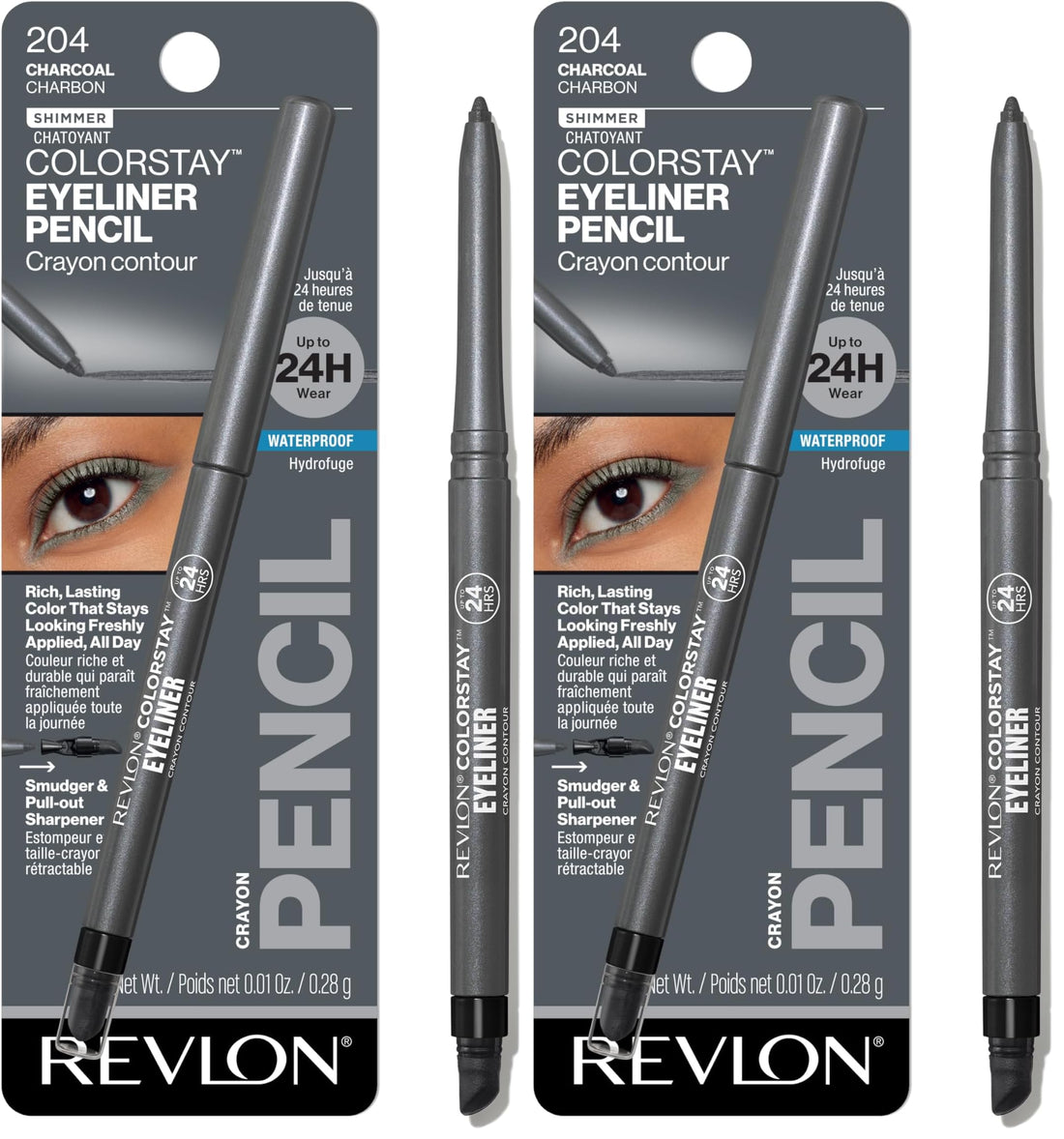 Revlon ColorStay Pencil Waterproof Eyeliner, Smudge-Proof, Eye Makeup with Built-In Sharpener, 201 Black, 2 pack
