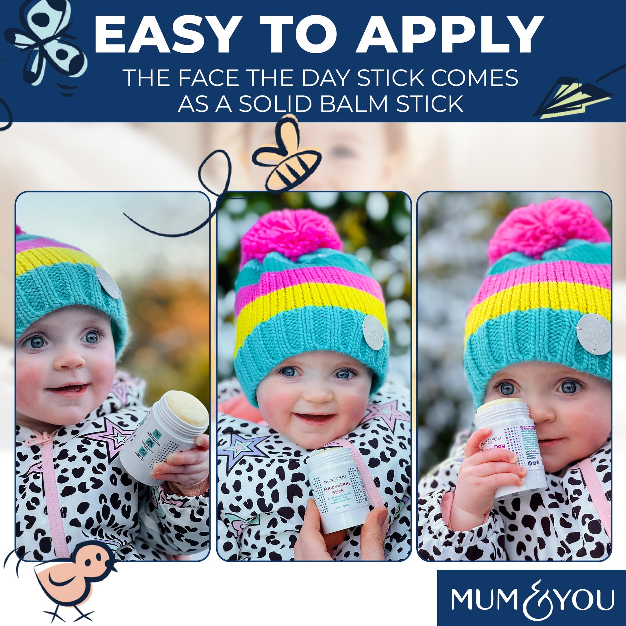 Mum & You Baby Face the Day Stick – Natural baby Moisturiser with Sunflower, Coconut Oil & Shea Butter, Soothes Eczema, Teething Protection, Dribble Rash & Protects Skin in Winter, Cold & Dry Weather