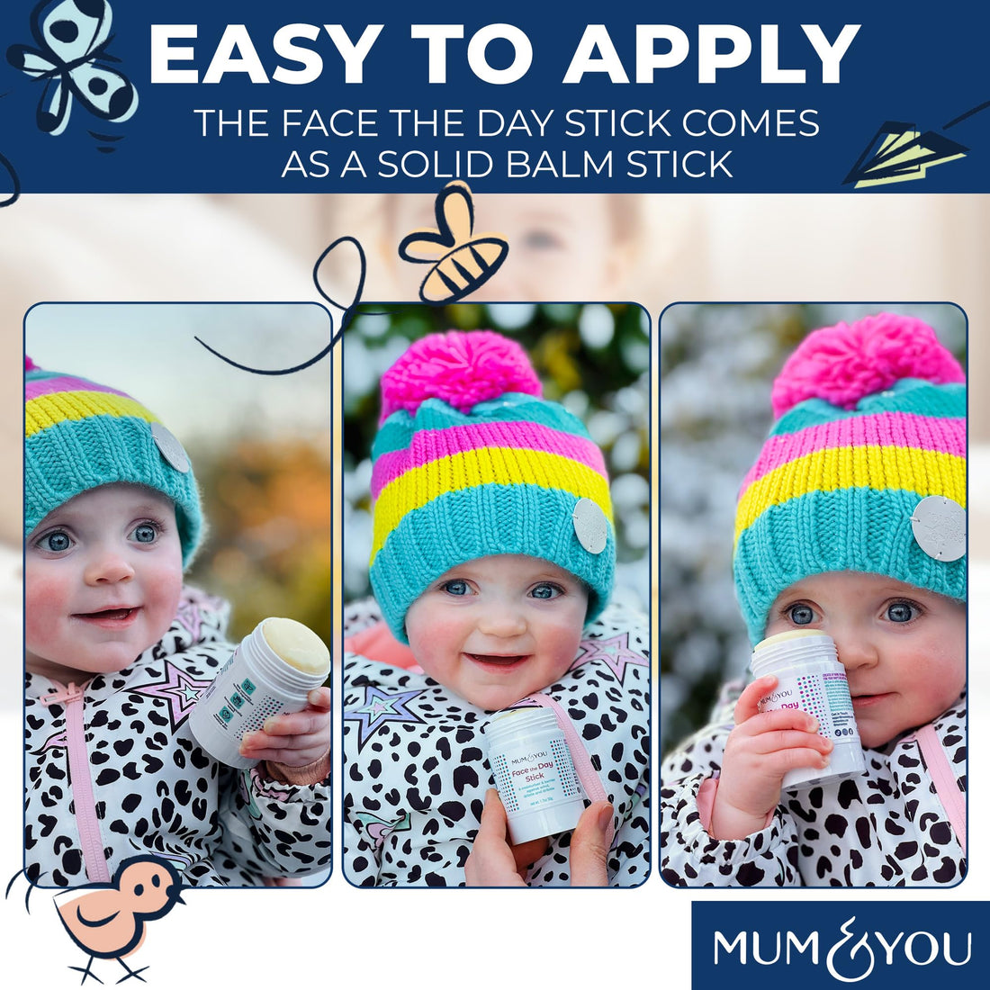 Mum & You Baby Face the Day Stick – Natural baby Moisturiser with Sunflower, Coconut Oil & Shea Butter, Soothes Eczema, Teething Protection, Dribble Rash & Protects Skin in Winter, Cold & Dry Weather