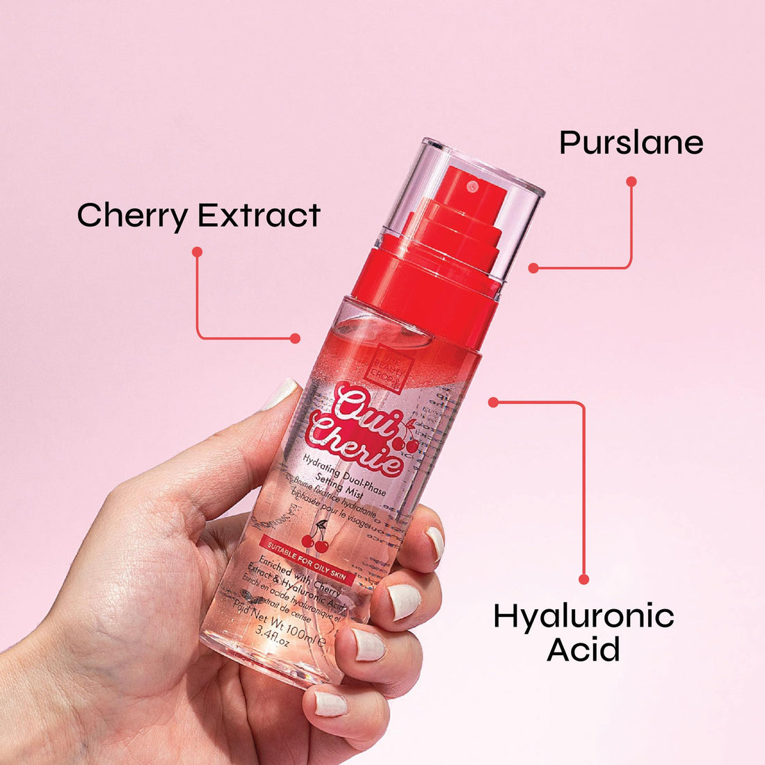 The Beauty Crop Oui Cherie Mist - Hydrating Dual-Phase Setting Spray with Cherry Extract and Hyaluronic Acid, Vegan Friendly - 100 ml Halalzen