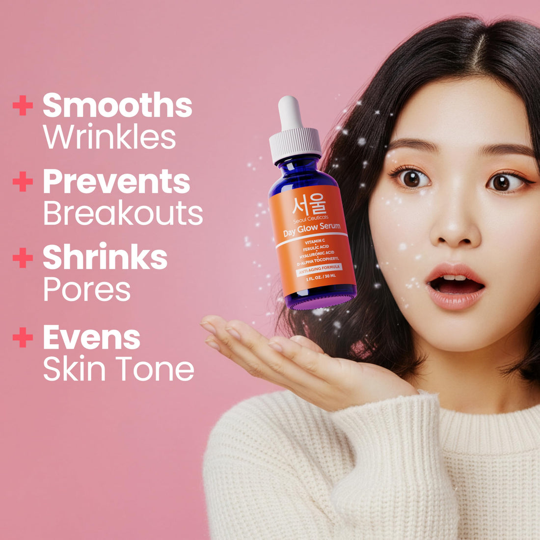SeoulCeuticals Korean Skin Care 20% Vitamin C Hyaluronic Acid Serum + CE Ferulic Acid - Potent Anti Aging, Anti Wrinkle Korean Beauty 1oz Halalzen