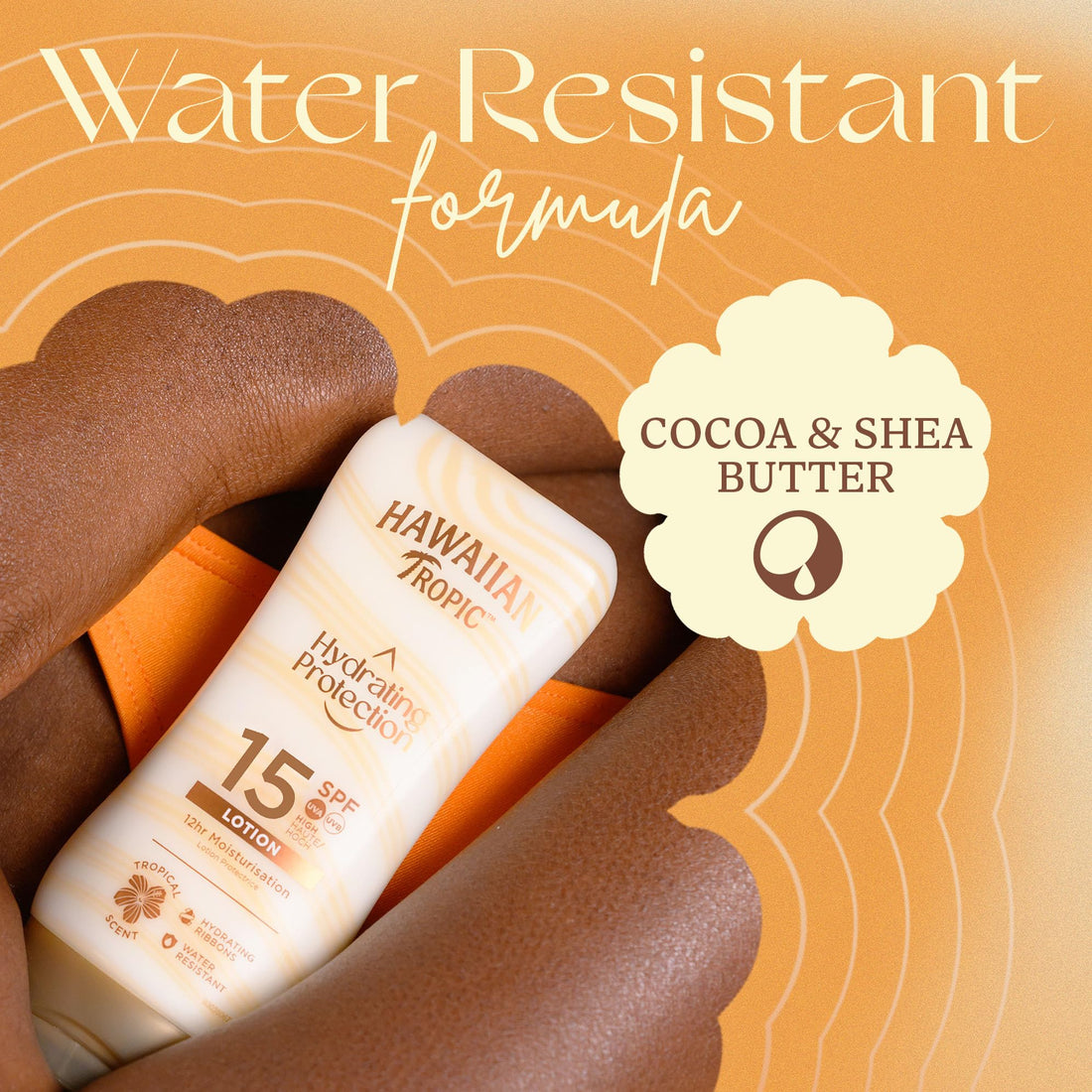 Hawaiian Tropic Hydrating Protection Sunscreen Lotion, Water Resistant SPF 30 UVA Plus UVB Protection Suncream, 12-Hour Moisturising Sun Lotion with Cocoa and Shea Butter, 180 ml