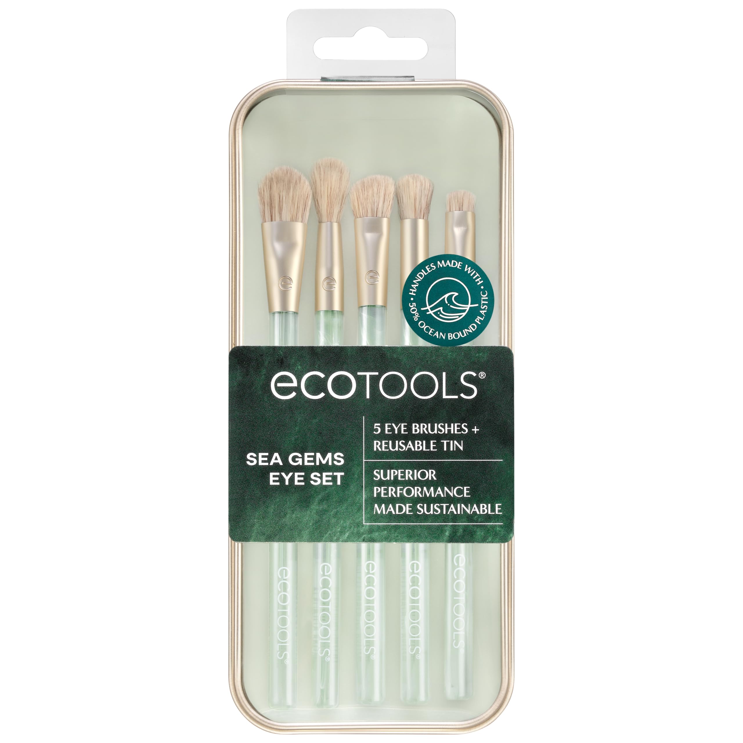 EcoTools Sea Gems Eye Makeup Tool Kit with Reusable Tin, Vegan Cruelty-Free, Liquid, Cream and Powder Compatible, 6 Piece Set Halalzen