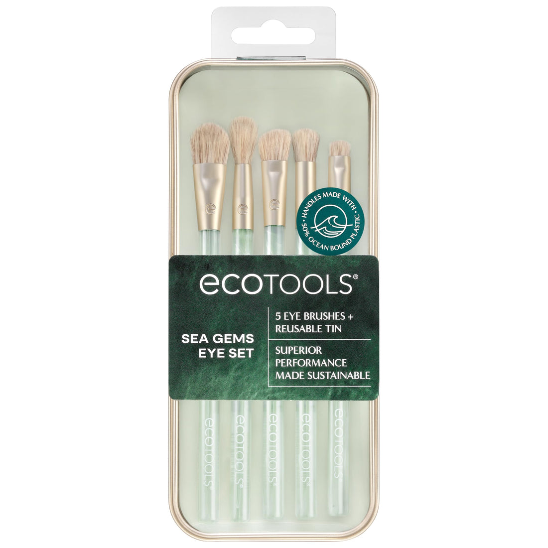 EcoTools Sea Gems Eye Makeup Tool Kit with Reusable Tin, Vegan Cruelty-Free, Liquid, Cream and Powder Compatible, 6 Piece Set Halalzen