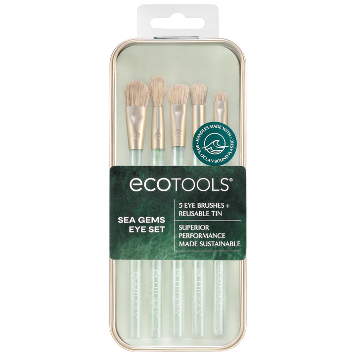 EcoTools Sea Gems Eye Makeup Tool Kit with Reusable Tin, Vegan Cruelty-Free, Liquid, Cream and Powder Compatible, 6 Piece Set Halalzen