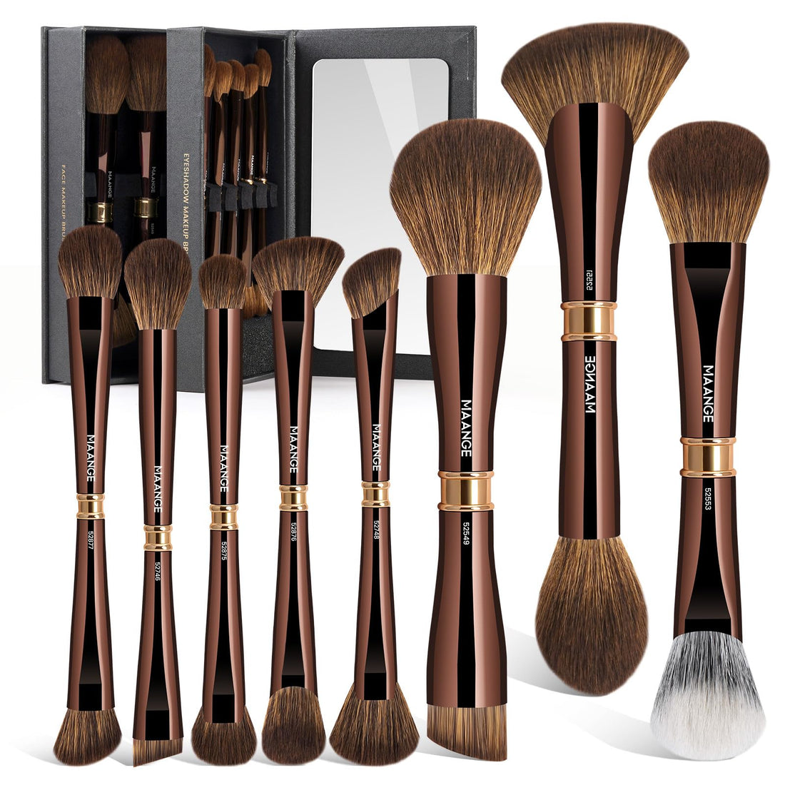 MAANGE Luxury 8-Piece Makeup Brush Set - Dual-Ended Makeup Brushes with 16-in-1 Functions & Mirror Case Professional Foundation, Eyeshadow, and Blush Brushes for Full Face Makeup Halalzen