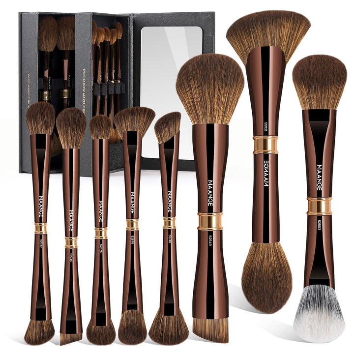 MAANGE Luxury 8-Piece Makeup Brush Set - Dual-Ended Makeup Brushes with 16-in-1 Functions & Mirror Case Professional Foundation, Eyeshadow, and Blush Brushes for Full Face Makeup Halalzen