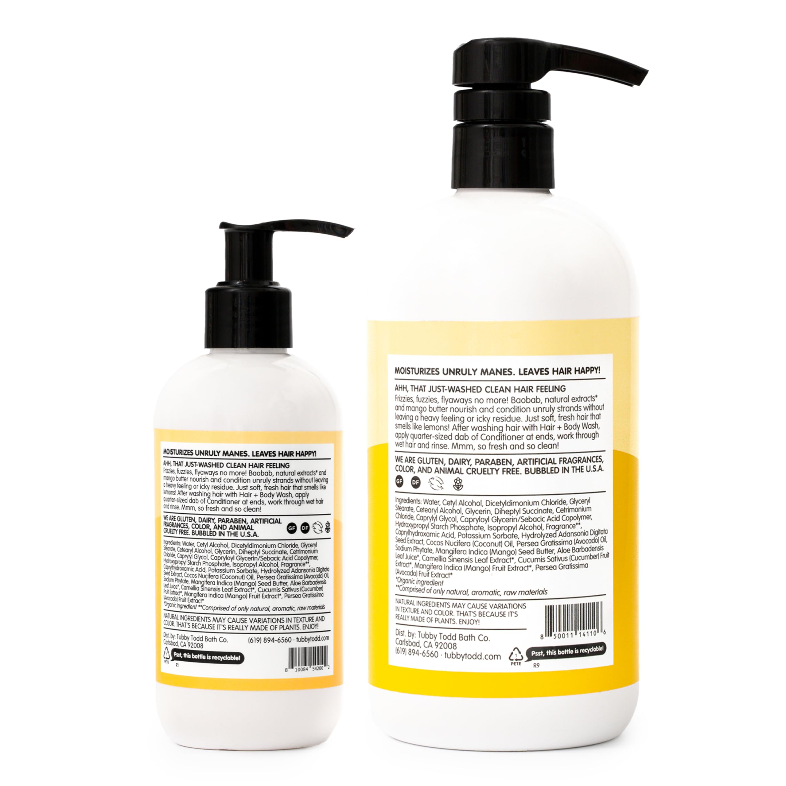 TUBBY TODD Hair Conditioner for Kids & Babies - Nourishing Frizz Control & Detangler - Lightweight, Sweet-Scented Formula - 2 Pack, 25 fl oz & 8 fl oz - Lemon Crème Halalzen