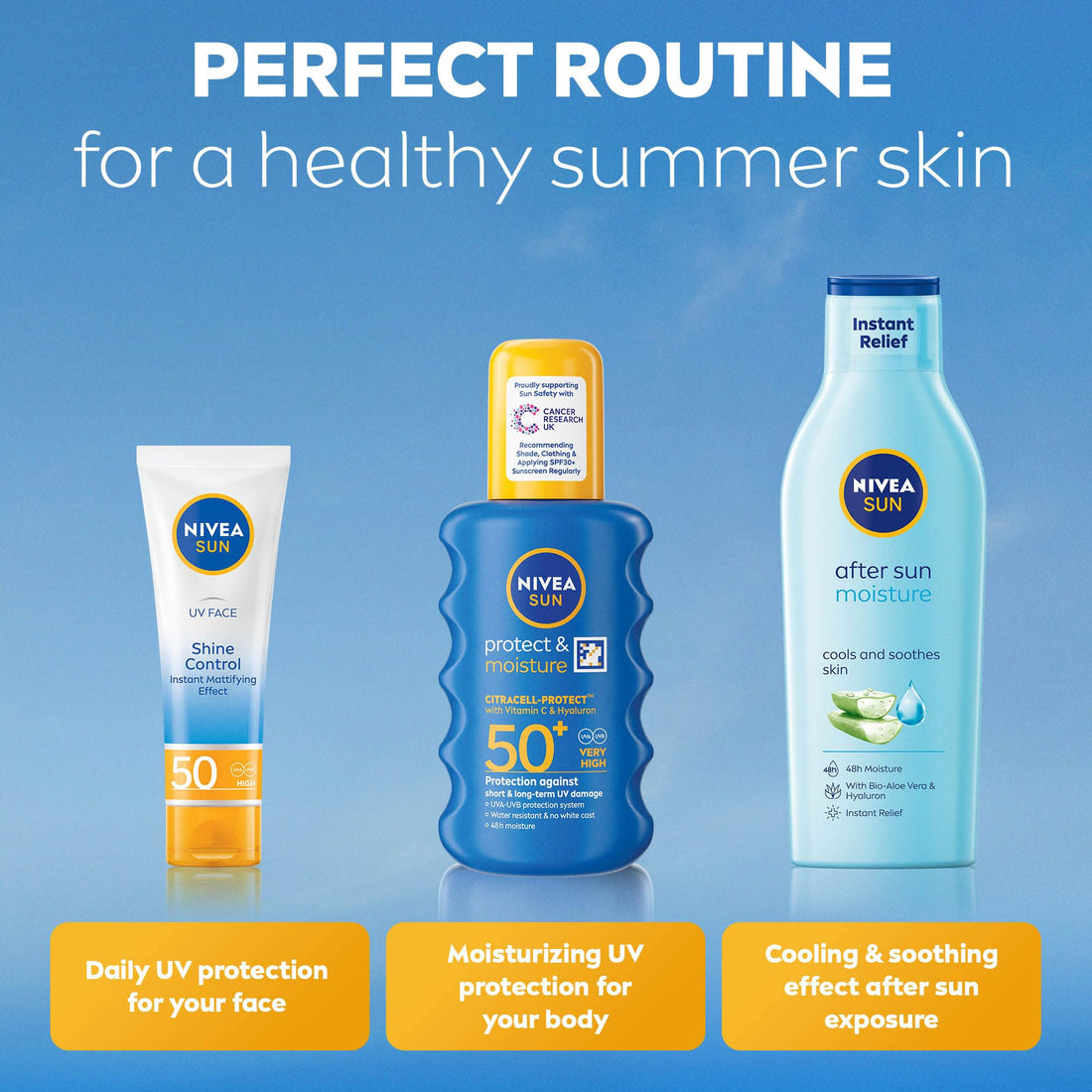 NIVEA SUN Protect & Moisture Sun Spray SPF 50+ (200ml), Moisturising Suncream Spray with Vitamin C and Hyaluron, Immediate UVA/UVB Protection, Fast-Absorbing No White Cast Formula