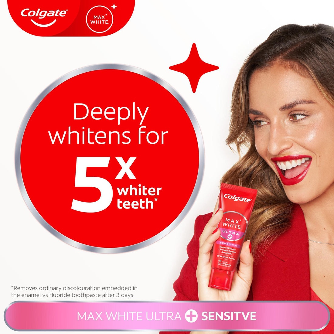 Colgate Max White Ultra+ Enamel Toothpaste 75ml, Whitens Deep Stains for 5X Whiter Teeth, ActiveShine Technology Smoothes Enamel Surface to Reflect Light, Protects and Remineralises Enamel