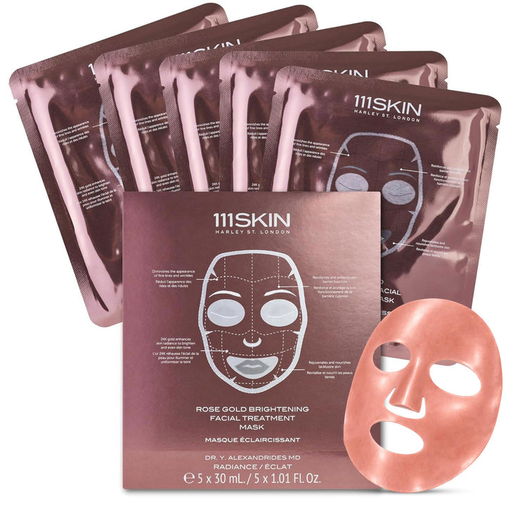 111SKIN Rose Gold Brightening Facial Treatment Mask | Fragrance Free | The Ultimate Pre-Event Mask | For Hydration & Radiance | Set of 5 (1.01 oz each) Halalzen