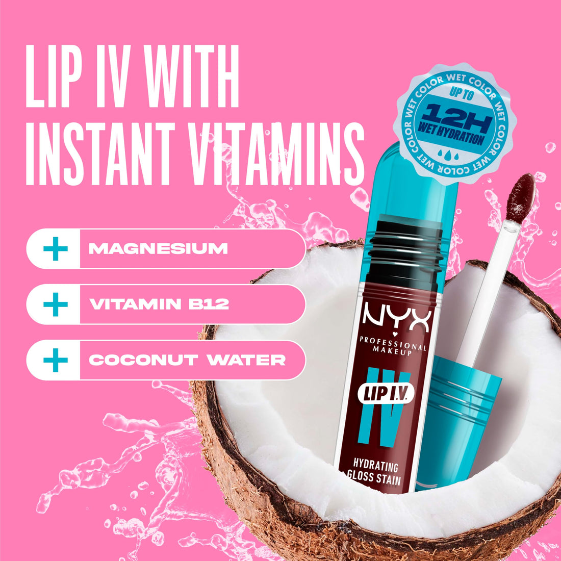 NYX PROFESSIONAL MAKEUP Lip IV Hydrating Glossy Lip Stain, Long-Lasting, Tinted, Vegan Formula with 12 HR Hydration - Hydra Honey (Brown)