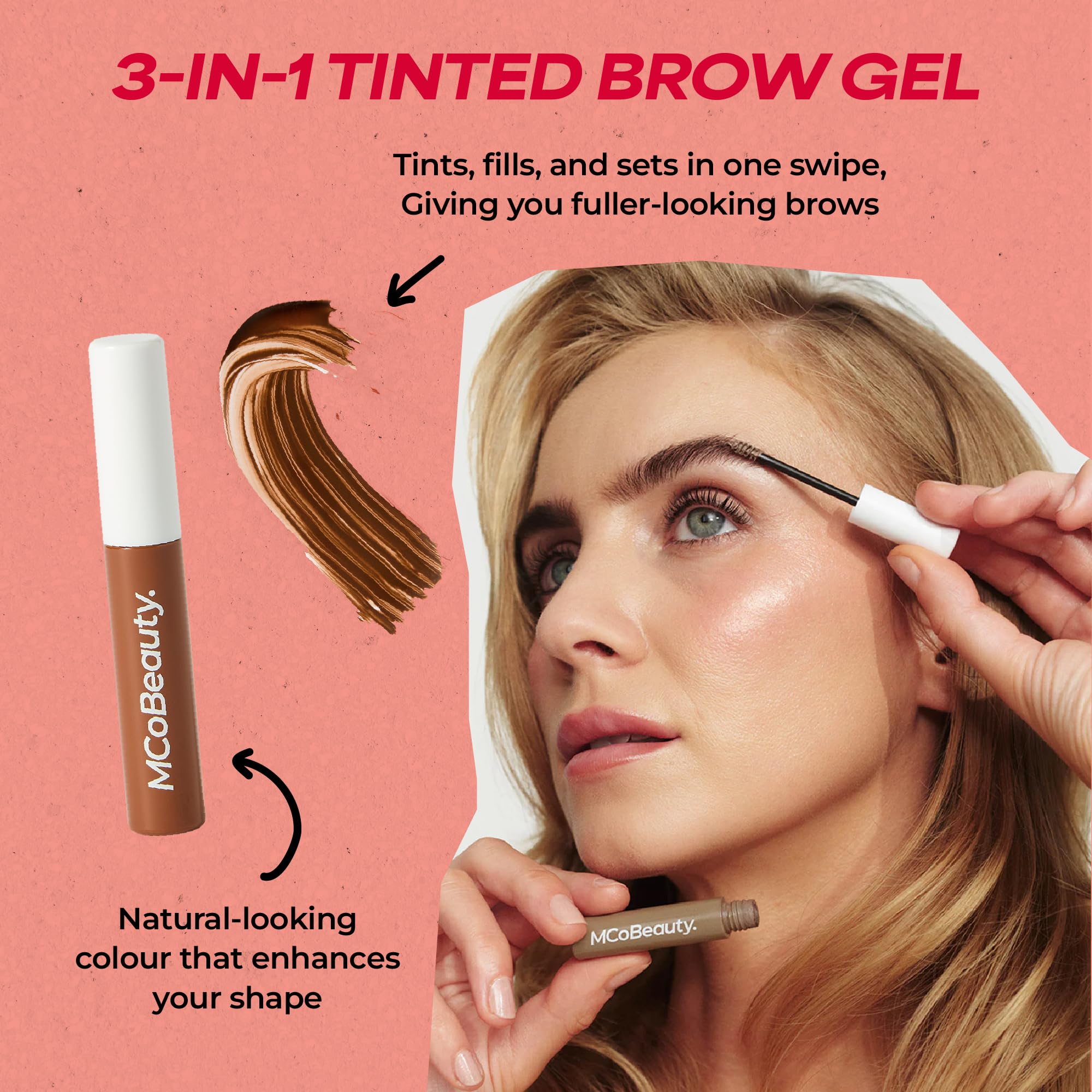 MCoBeauty - Magic Brows - Blonde Brow Gel - 3-in-1 Tinted Volumising Eyebrow Gel - Tints, Fills and Holds - Includes an Eyebrow Spoolie Brush - Formula for a Natural Looking Finish