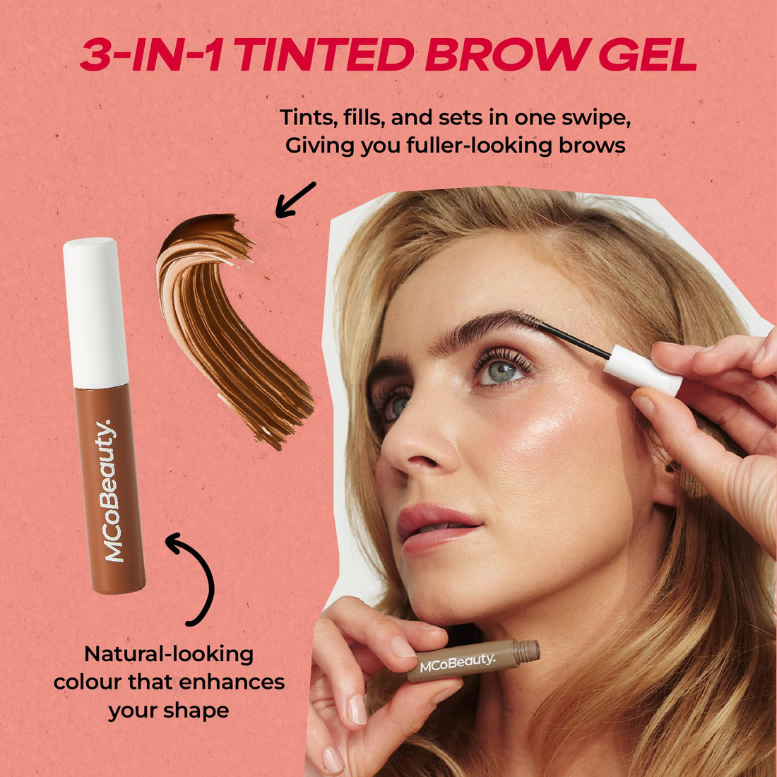 MCoBeauty - Magic Brows - Blonde Brow Gel - 3-in-1 Tinted Volumising Eyebrow Gel - Tints, Fills and Holds - Includes an Eyebrow Spoolie Brush - Formula for a Natural Looking Finish