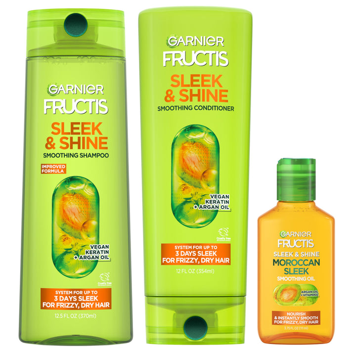 Garnier Fructis Sleek & Shine Moroccan Sleek Smoothing Oil for Frizzy, Dry Hair, Argan Oil, 3.75 Fl Oz, 2 Count (Packaging May Vary) Halalzen