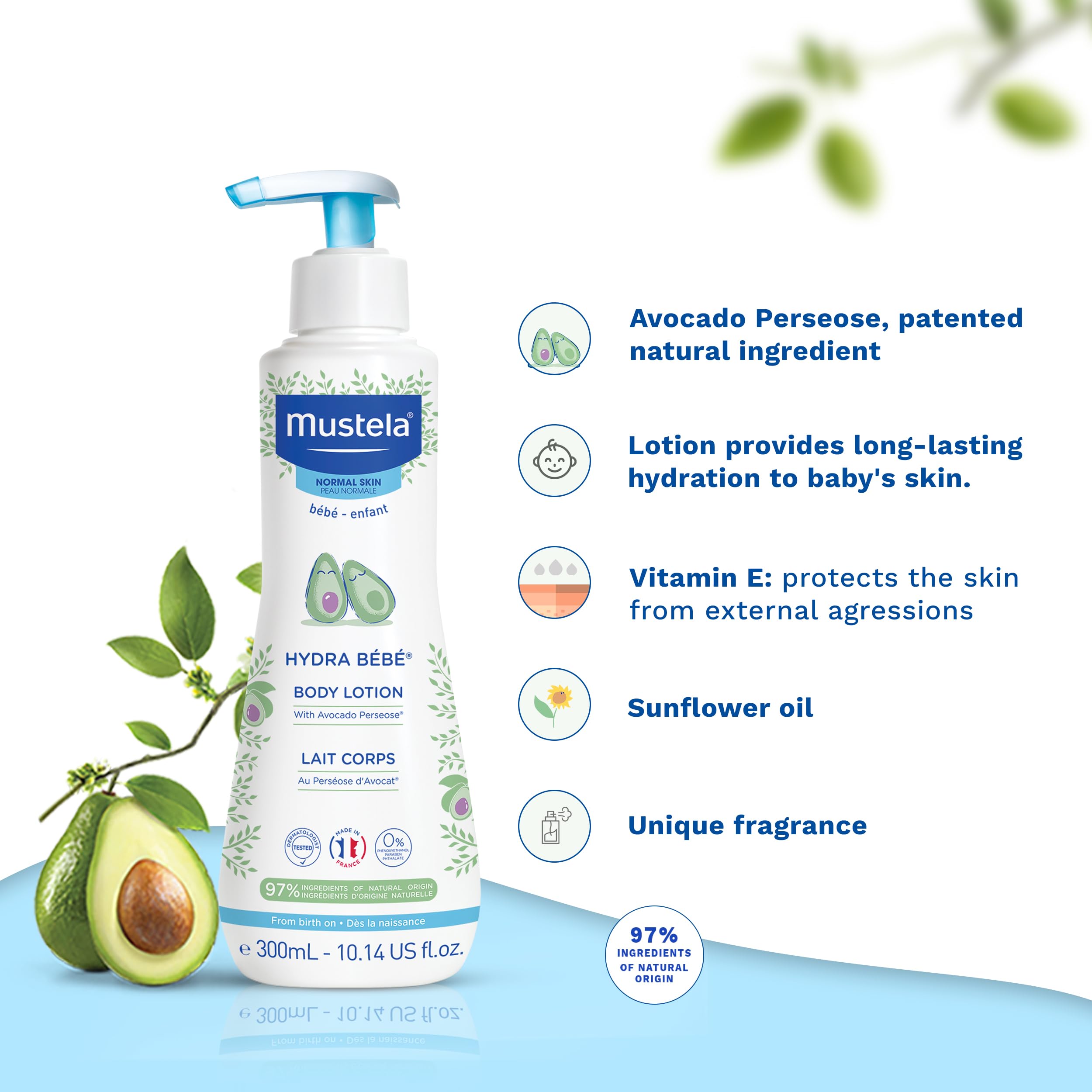 Mustela Hydra Bebe Body Lotion - Daily Moisturizing Baby Lotion with Natural Avocado, Jojoba & Sunflower Oil – Various Sizes Halalzen