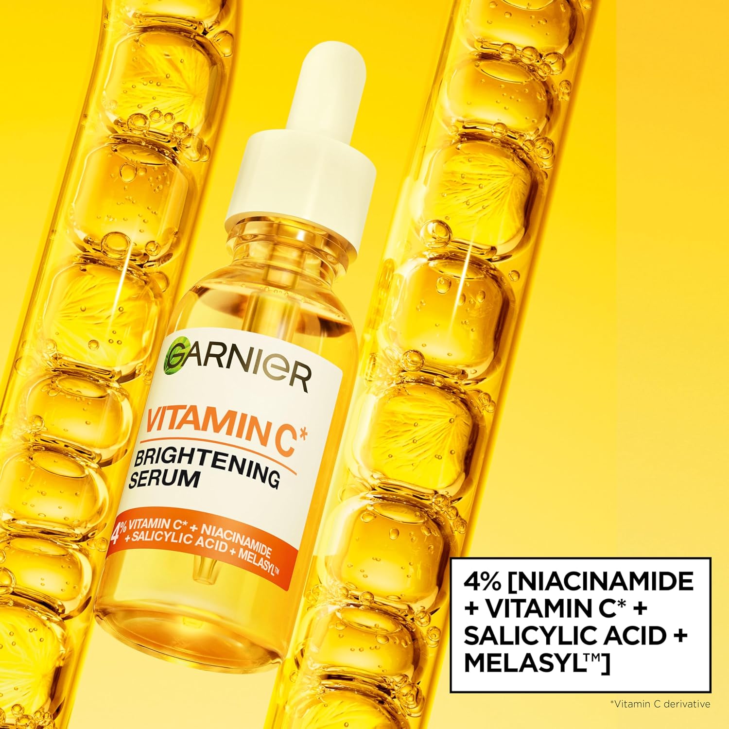 Garnier Vitamin C Serum for Face, Brightening Serum with 4% Vitamin C + Niacinamide + Salicylic Acid, Dark Spot Reducer & Evens Skin Tone, Suitable for Sensitive Skin, 30ml