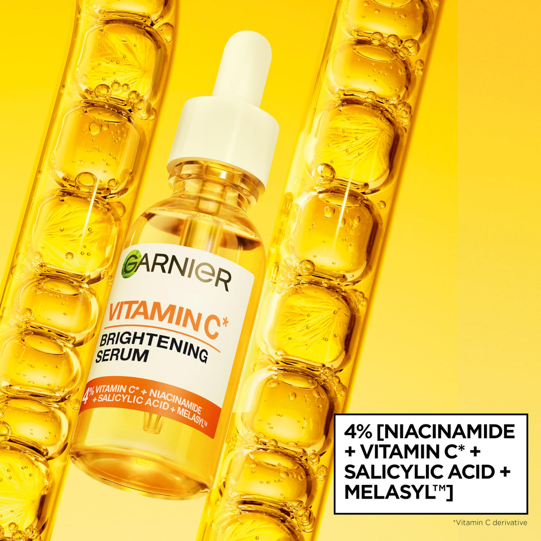 Garnier Vitamin C Serum for Face, Brightening Serum with 4% Vitamin C + Niacinamide + Salicylic Acid, Dark Spot Reducer and Evens Skin Tone, Suitable for Sensitive Skin, 30ml