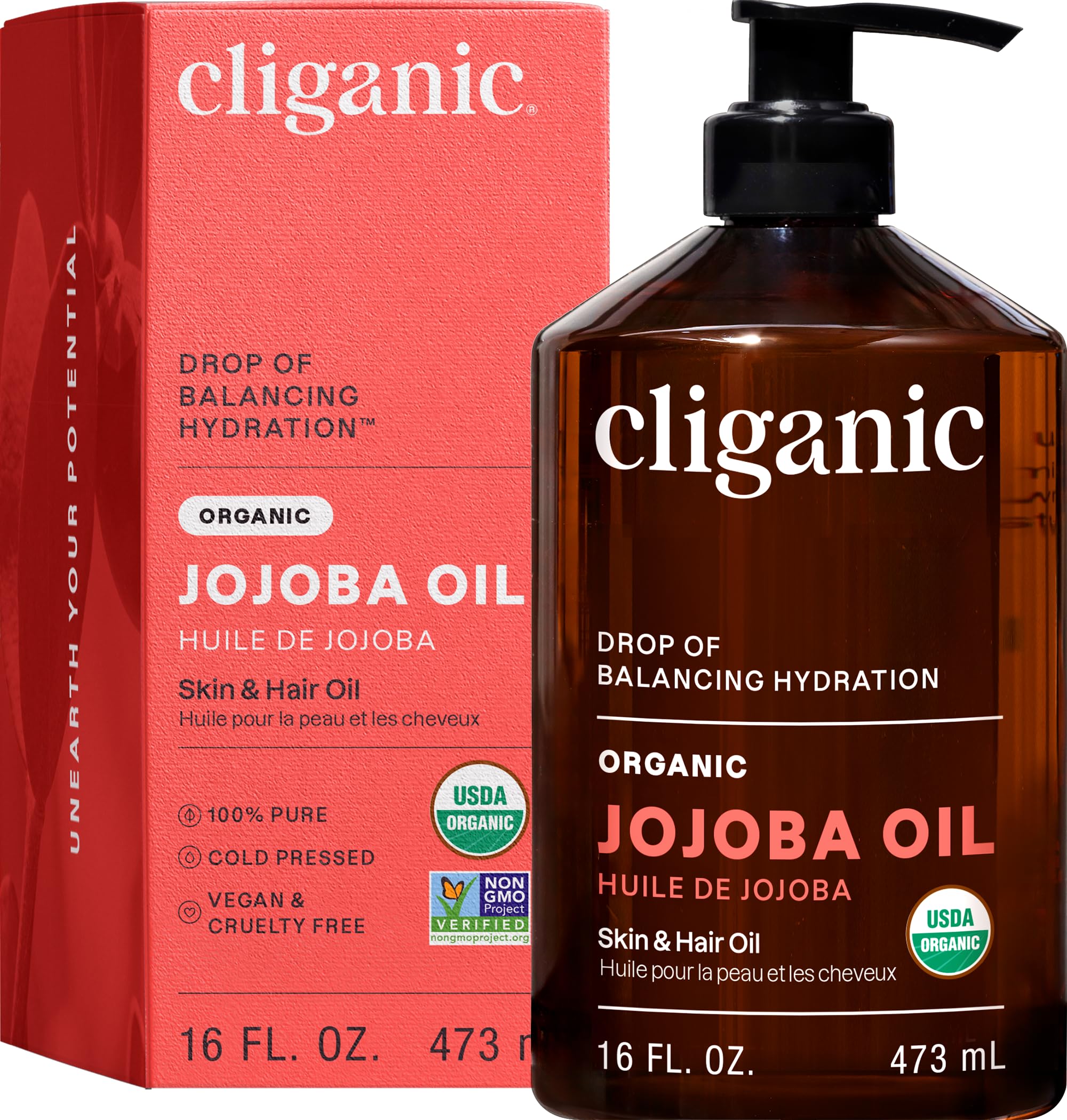 Cliganic Organic Jojoba Oil, 100% Pure (4oz) | Moisturizing for Face, Hair, Skin & Nails | Natural Cold Pressed Hexane Free | Base Carrier Oil Halalzen
