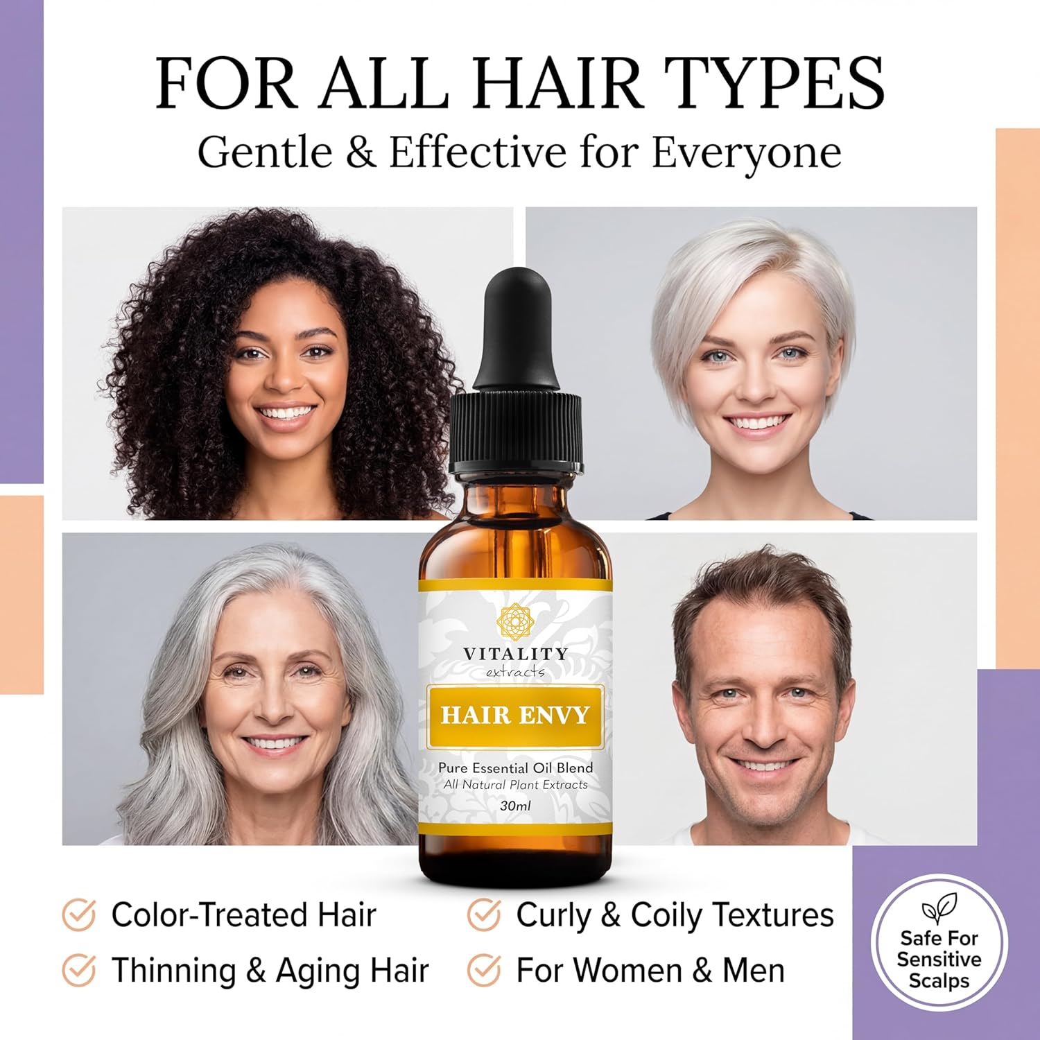 Vitality Extracts Hair Envy - Sérum naturel pour la pousse des cheveux - Huiles essentielles 100 % pures, 15 extraits de plantes, sans produits de synthèse, sans parabènes - Fortifie les cheveux, minimise la casse, stimule les follicules