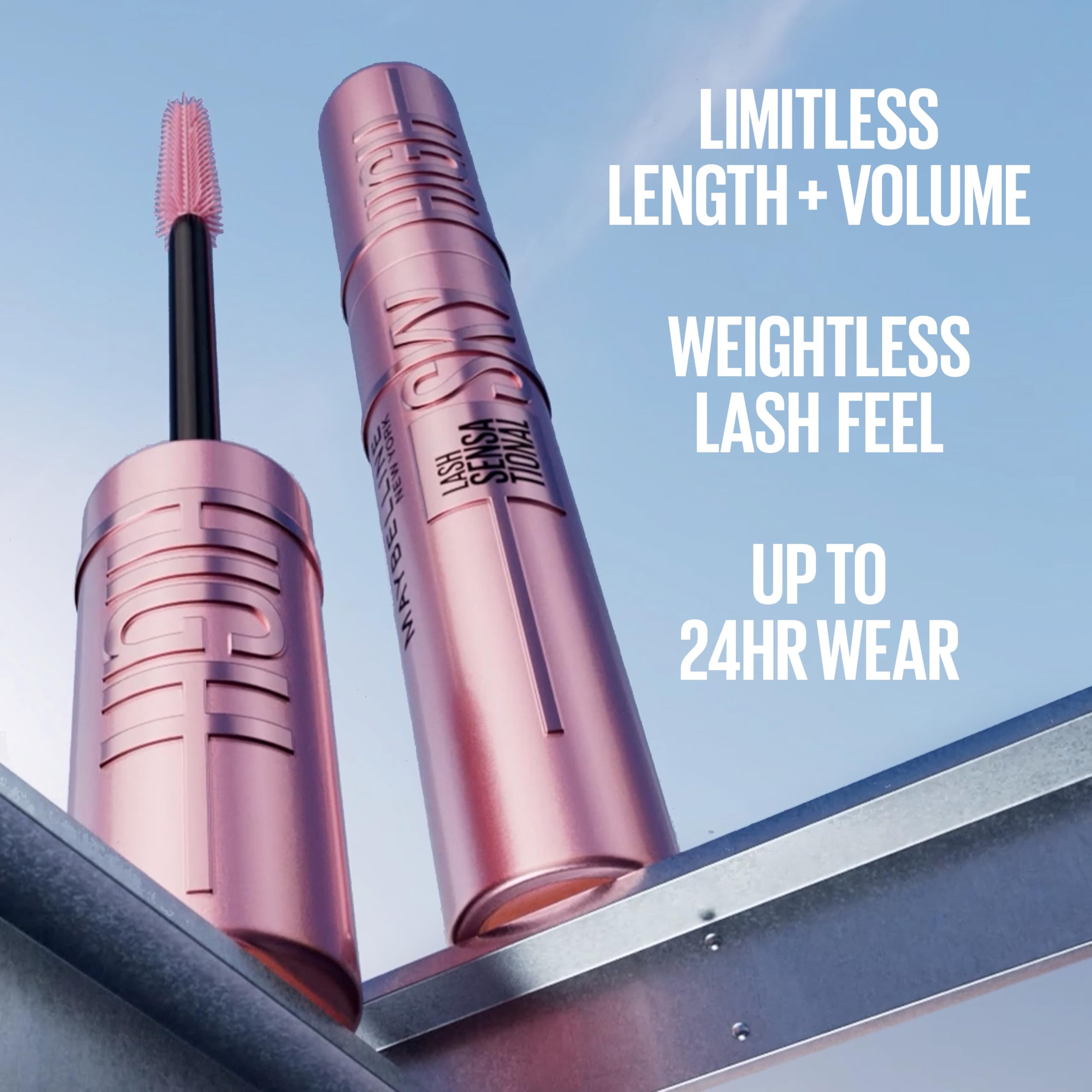 Maybelline Lash Sensational Sky High Washable Mascara Make-up, Volumen, Verlängerung, Definition, Schwung, Multiplikation, aufbaufähige Formel, Very Black, 1 Stück