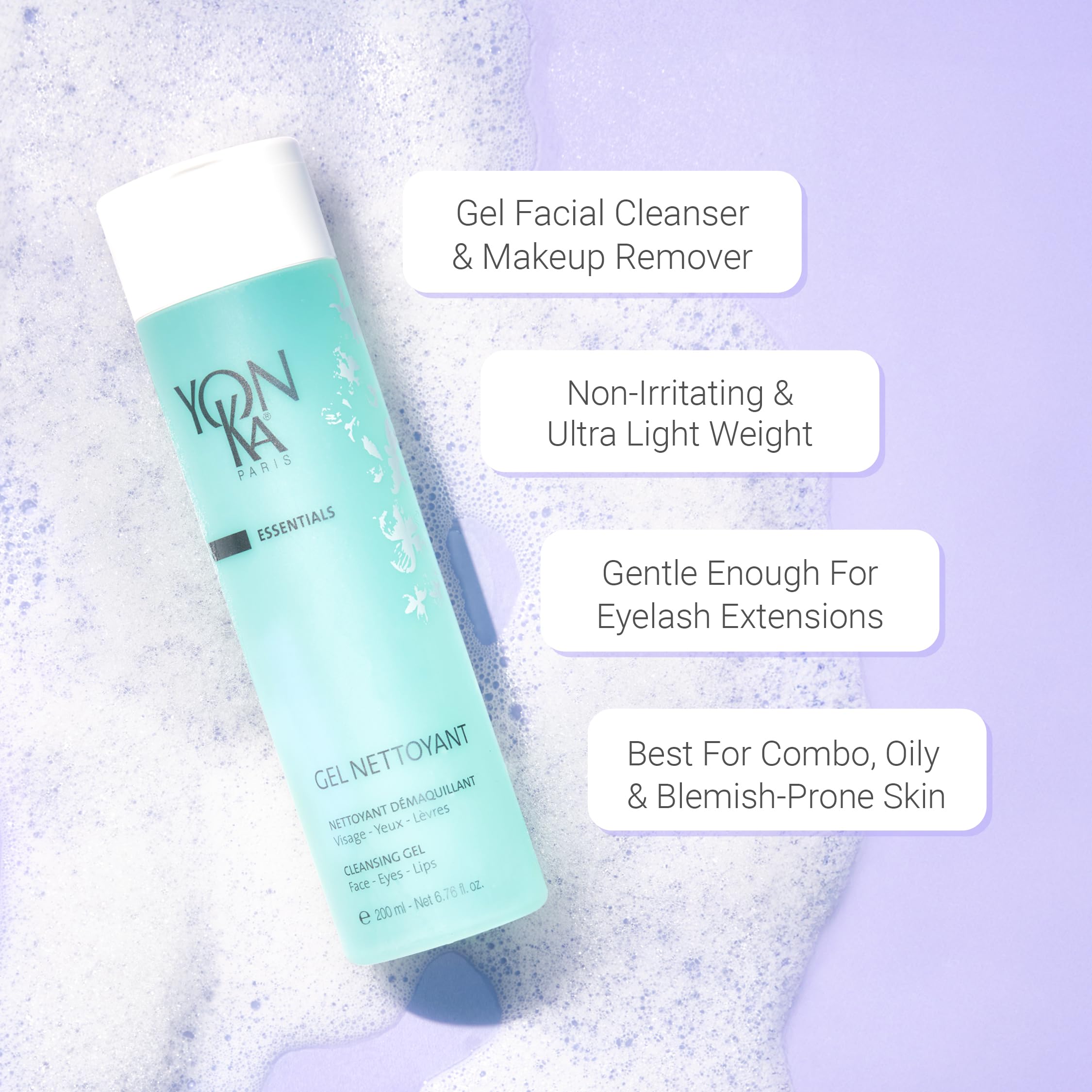 Yonka Gel Cleanser | Gentle Foaming Face Wash & Makeup Remover | Cleanses Pores and Balances Skins pH with Red Algae & Amino Acids | For Acne Prone & Oily Skin | Paraben-Free