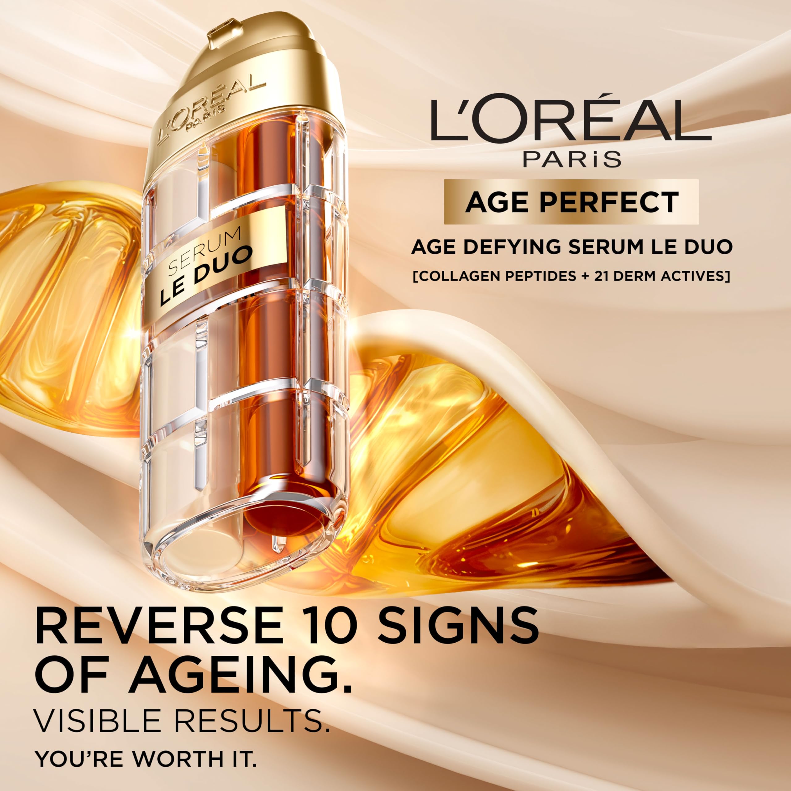 L’Oréal Paris Face Serum, Age Defying Serum Le Duo, Collagen Peptide Booster and Vitamins B3 & C*, Instant Firmness & Radiance, Clinically Proven Reverse Appearance of Upto 5 Years of Wrinkles*, 30ml Halalzen