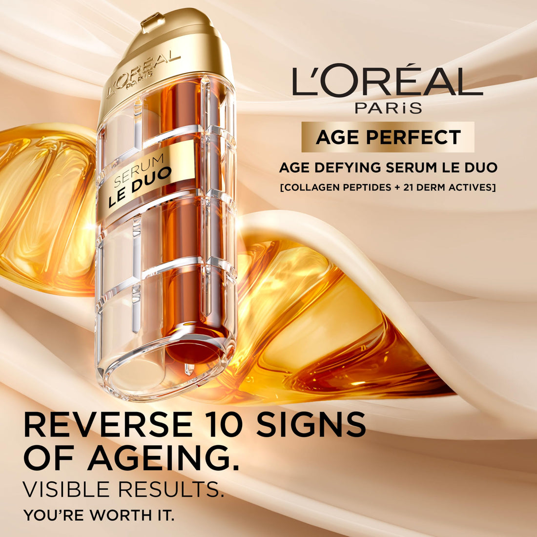 L’Oréal Paris Face Serum, Age Defying Serum Le Duo, Collagen Peptide Booster and Vitamins B3 & C*, Instant Firmness & Radiance, Clinically Proven Reverse Appearance of Upto 5 Years of Wrinkles*, 30ml Halalzen