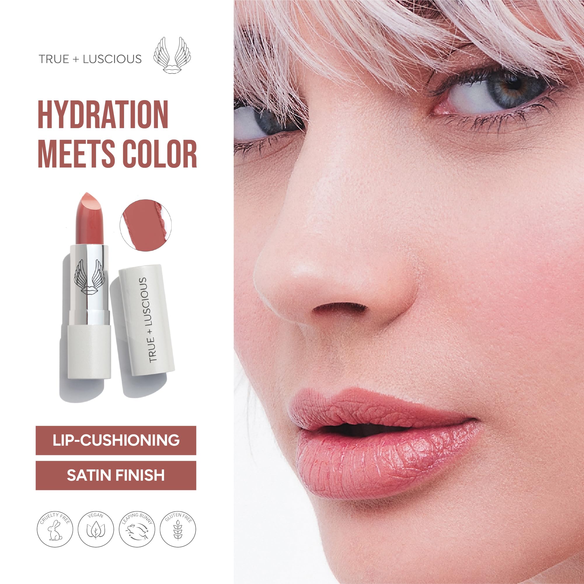 True + Luscious Super Moisture Lipstick | Sheer Cream Lip Color for Lasting Hydration | Hyaluronic Acid Konjac Root Powder | Vegan Cruelty-Free Gluten-Free Flatters All Skin Tones | Pink Sugar