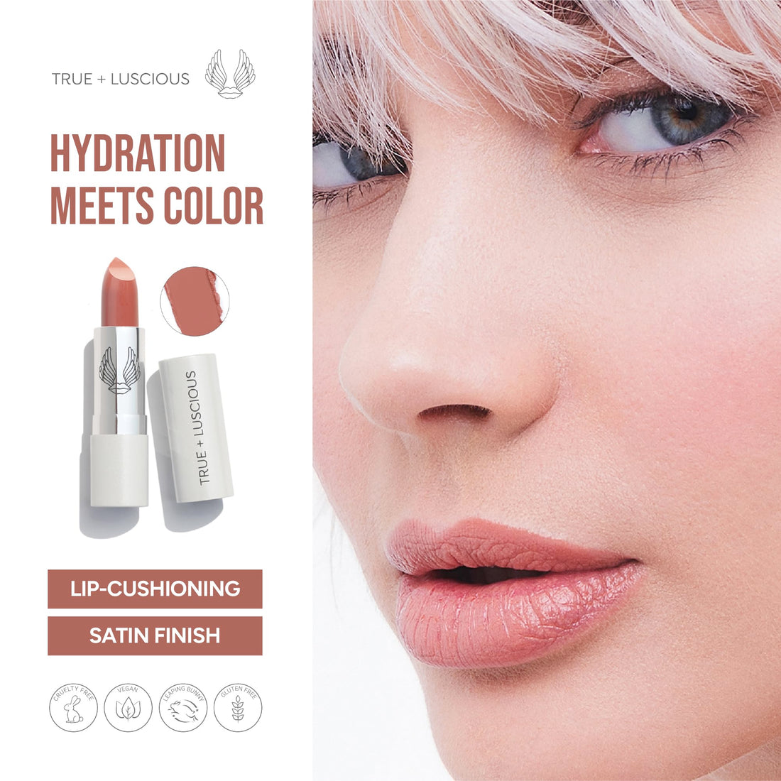 True + Luscious Super Moisture Lipstick | Sheer Cream Lip Color for Lasting Hydration | Hyaluronic Acid Konjac Root Powder | Vegan Cruelty-Free Gluten-Free Flatters All Skin Tones | Pink Sugar