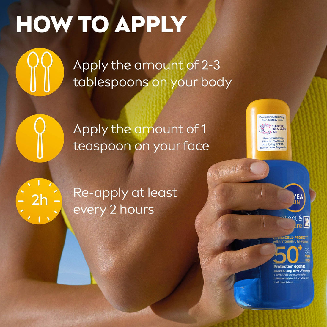 NIVEA SUN Protect & Moisture Sun Spray SPF 50+ (200ml), Moisturising Suncream Spray with Vitamin C and Hyaluron, Immediate UVA/UVB Protection, Fast-Absorbing No White Cast Formula