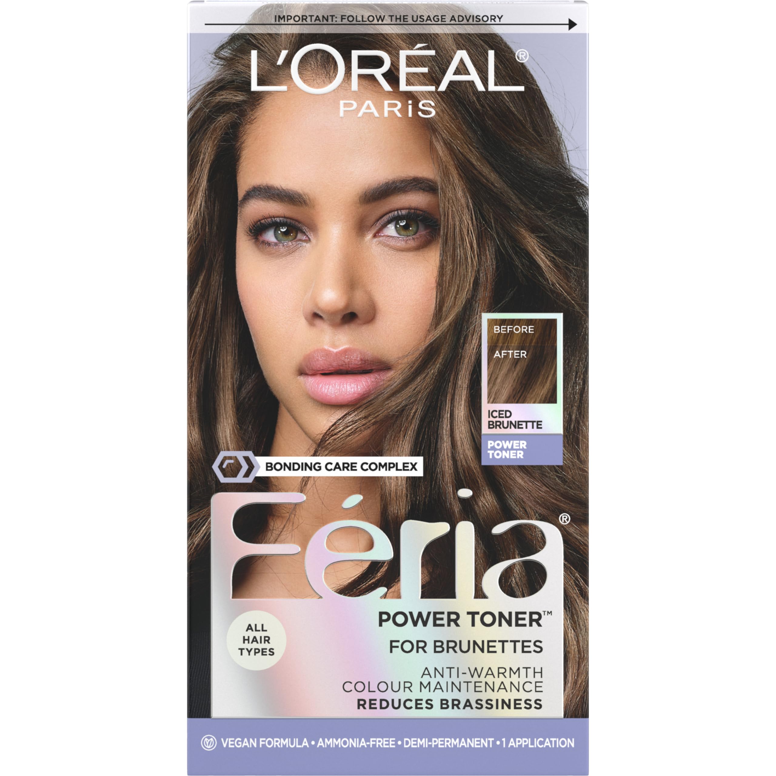 L’Oreal Paris Feria Long-Lasting Anti Brass Power Hair Toner, Ammonia Free Demi Permanent Hair Color, Ice Blonde Hair Toner, 1 Application