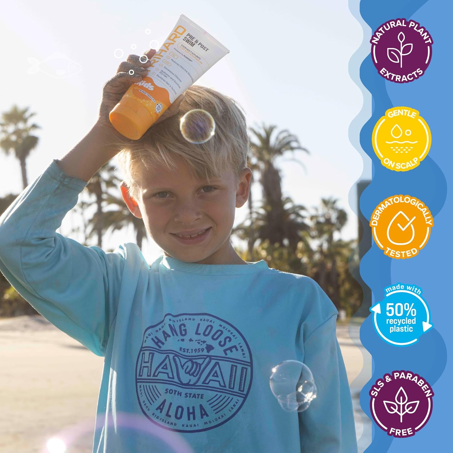 TRIHARD Kids Swim Conditioner, Chlorine Defense Pre and Post Swim Hair Protection from Chlorine, Saltwater, and Hard Water Chemicals, Hydrating Children’s Conditioner for Pool and Ocean