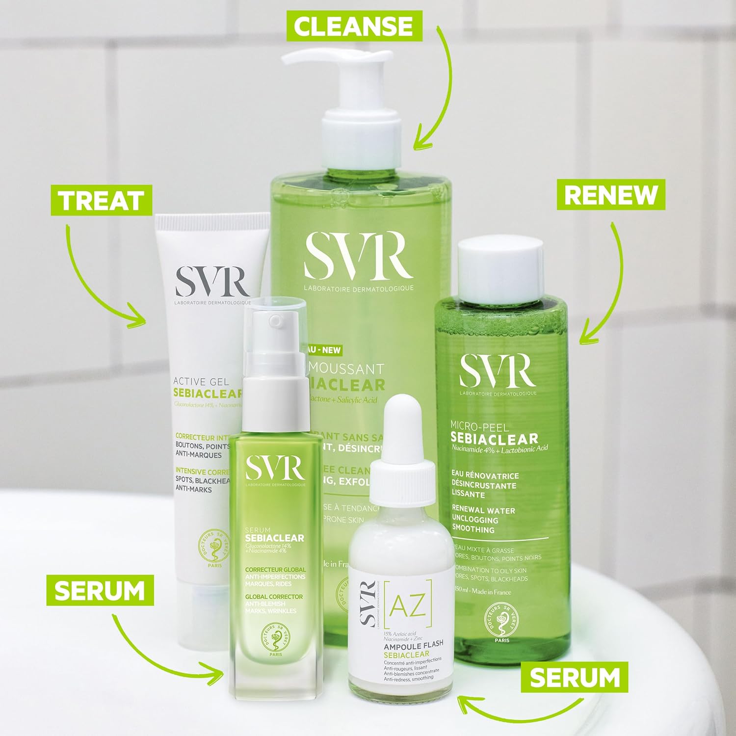 SVR SEBIACLEAR Ampoule [AZ] Flash 15% Azelaic Acid Serum, Retexturises Acne-prone, Oily, Combination Skin. 8% Omega Ceramides + 5% Niacinamide, 30ml