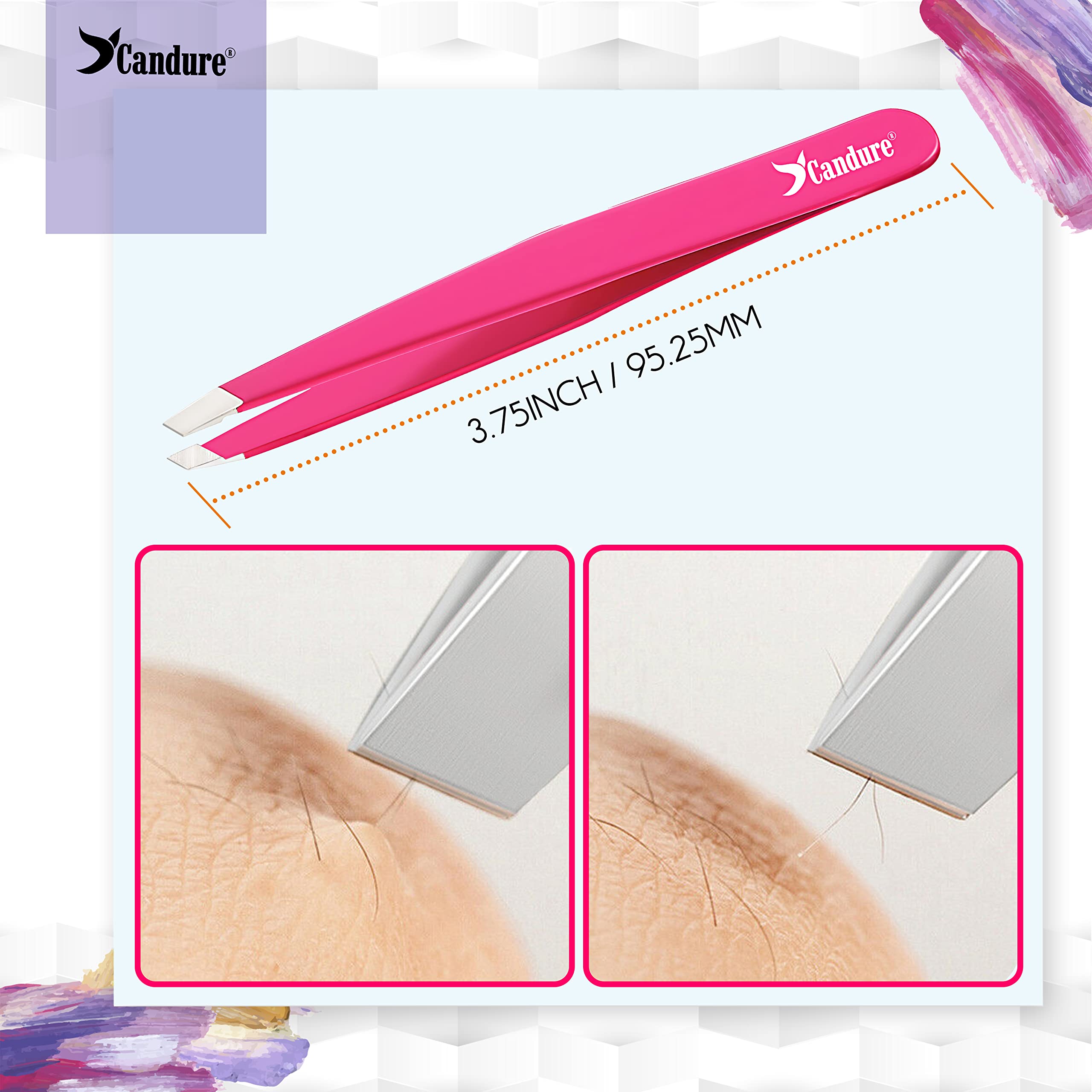Candure Tweezers for Eyebrows - Professional Stainless Steel Slanted and Pointed Tip Hair Tweezers Set for Ingrown Hair, Blackhead Removal, Eyebrows Plucking Beauty Tool for Women Halalzen