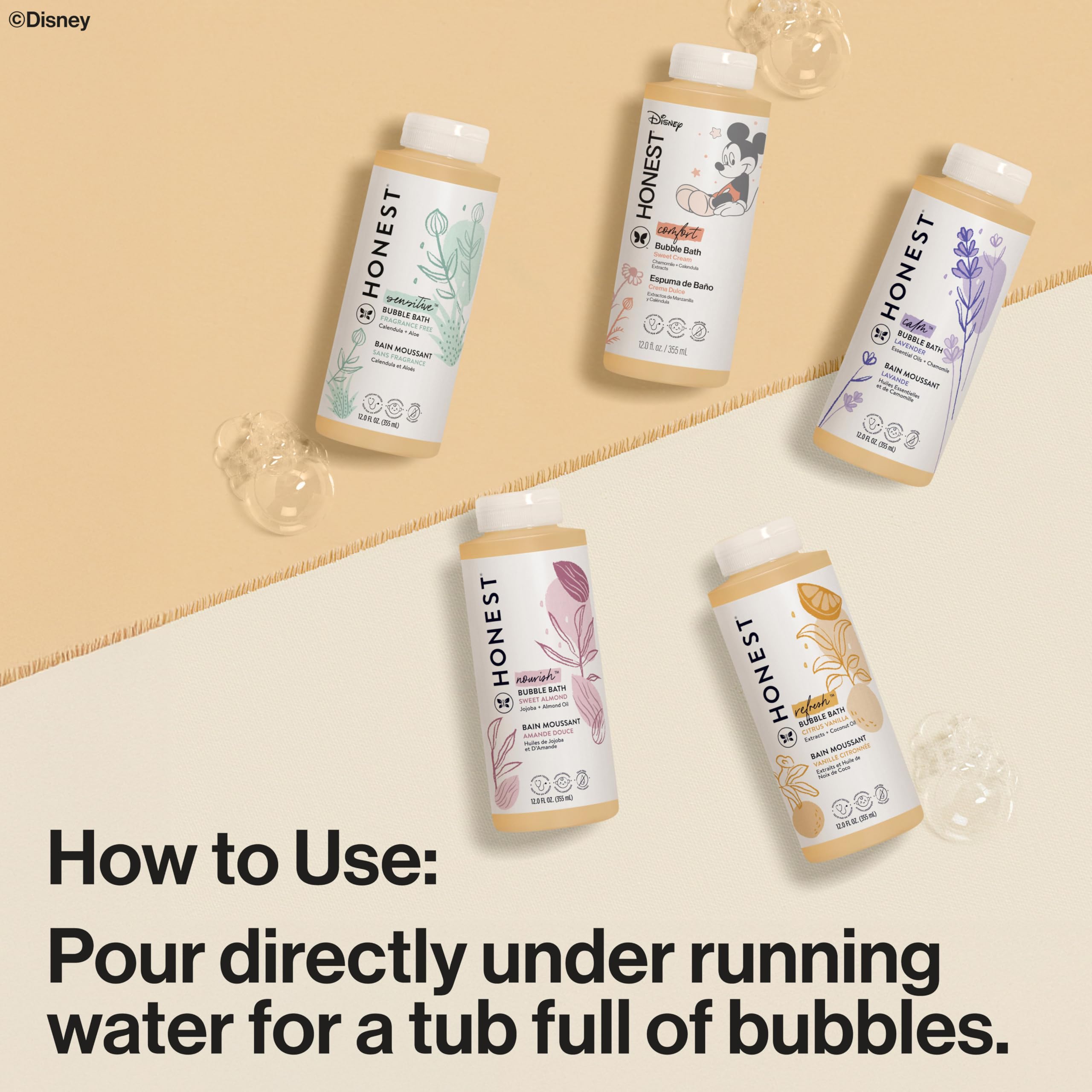 The Honest Company Foaming Bubble Bath & Baby Wash, Tear-Free, Hypoallergenic, Natural Formula, Lavender Calm Scent, 12 fl oz Halalzen