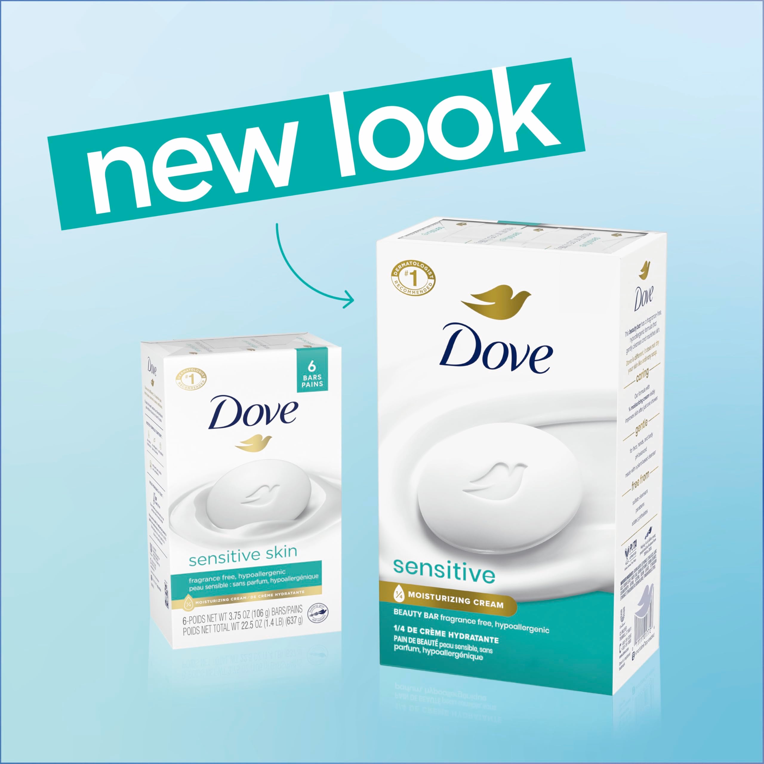 Dove Beauty Bar Soap Sensitive, 8 Bars for Sensitive Skin, Fragrance Free and Hypoallergenic 3.75 oz