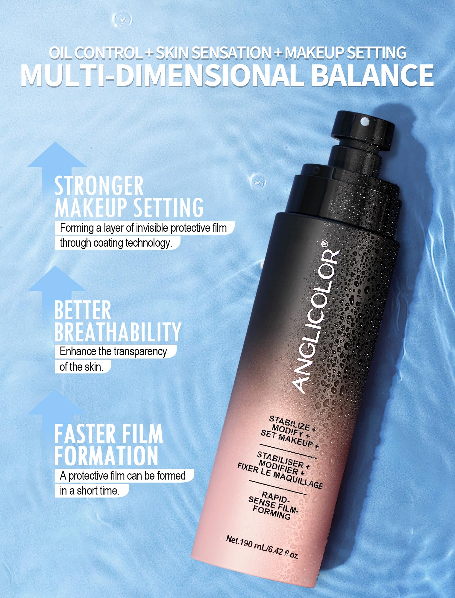 Anglicolor Matte Setting Spray,15-Second Quick-Drying Film Formation,Ultra-Fine Mist,Oil Control,Up To 16 Hour Makeup Wear,Transfer-proof and Non-sticky (190ml) Halalzen