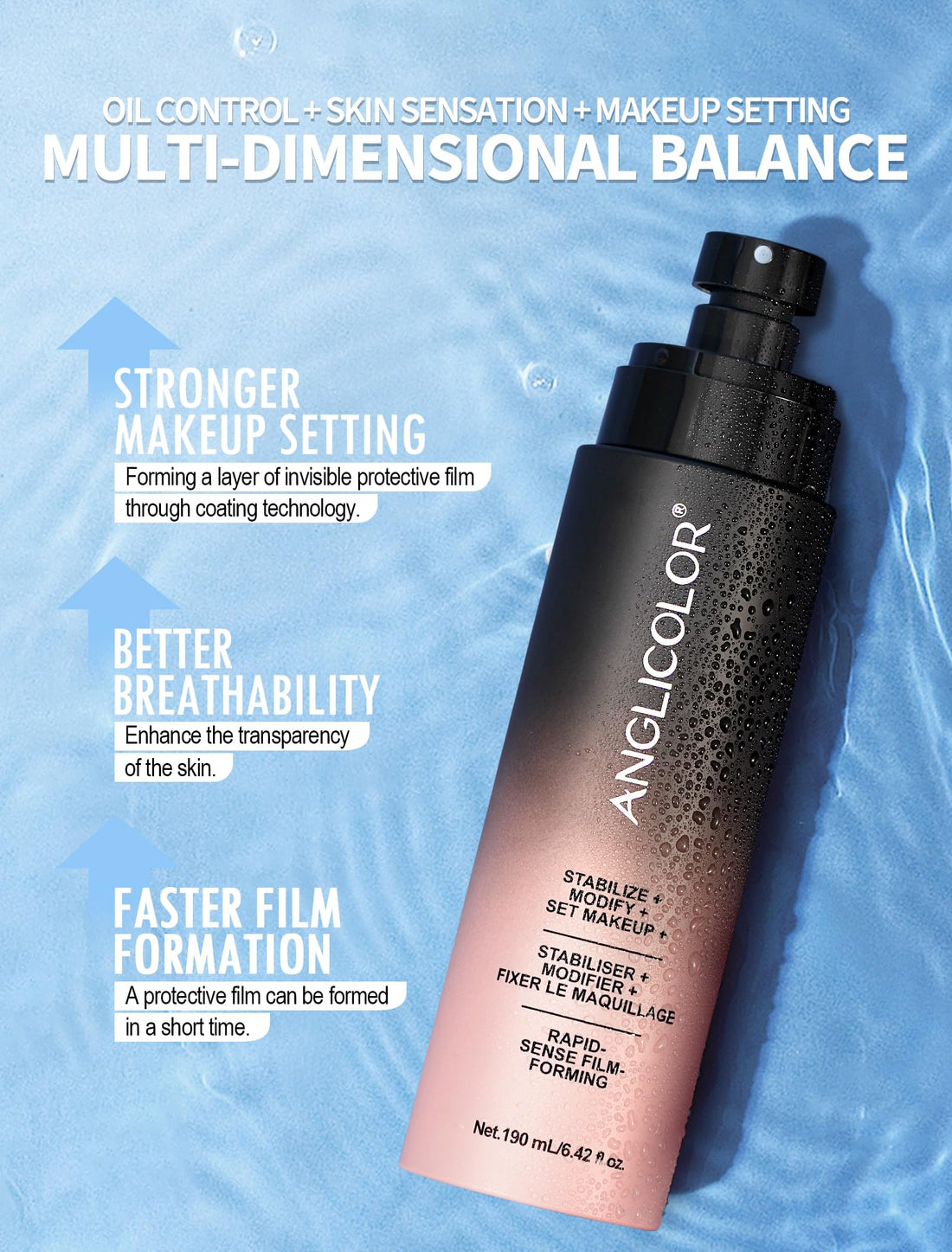 Anglicolor Matte Setting Spray,15-Second Quick-Drying Film Formation,Ultra-Fine Mist,Oil Control,Up To 16 Hour Makeup Wear,Transfer-proof and Non-sticky (190ml) Halalzen